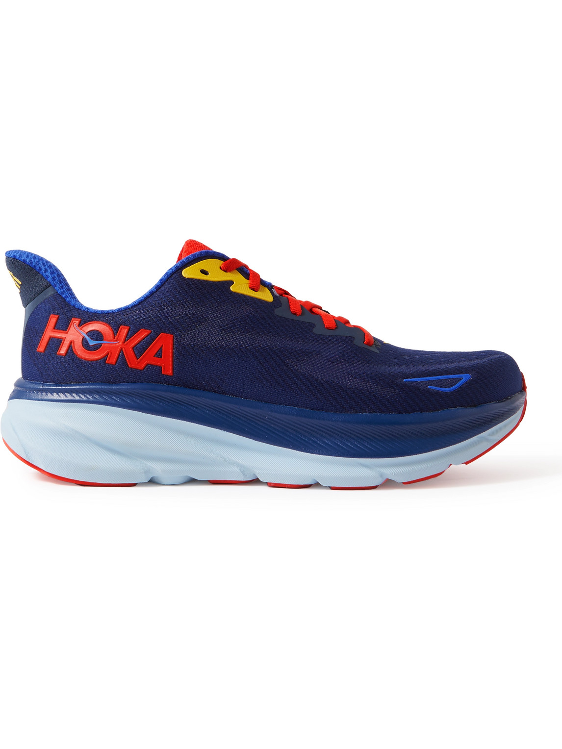 Hoka One One Clifton 9 Rubber-trimmed Mesh Running Sneakers In Blue
