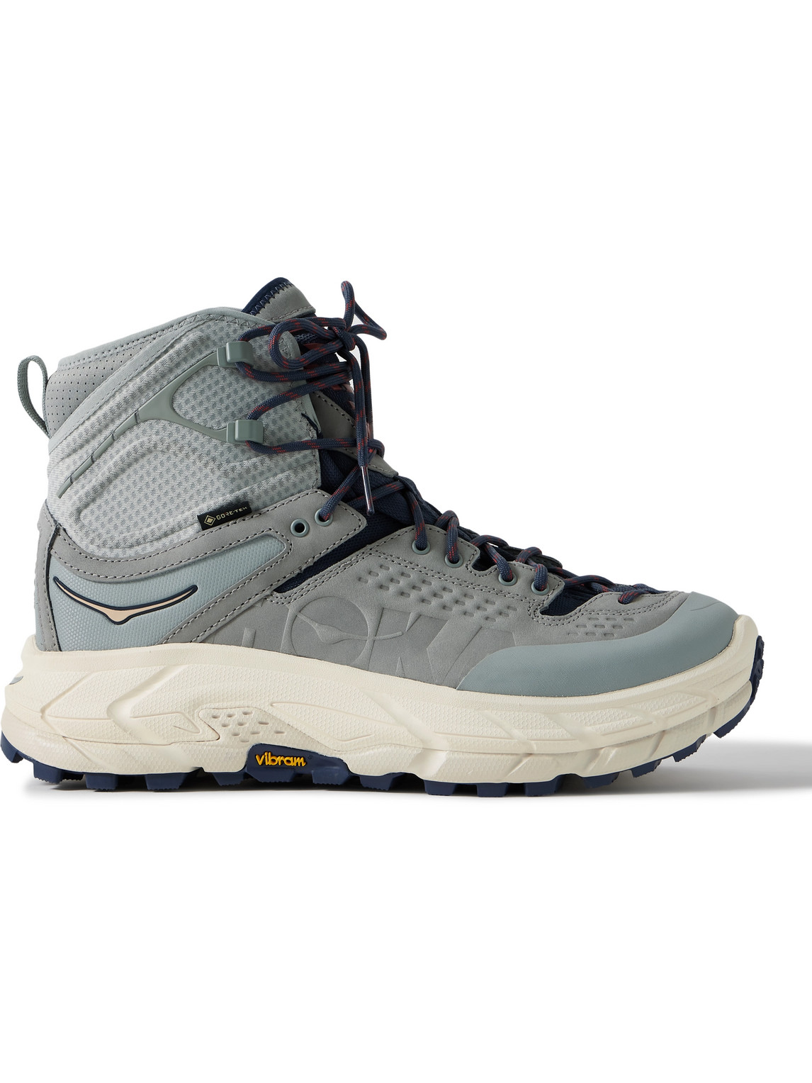 Shop Hoka One One Tor Ultra Hi Rubber-trimmed Gore-tex® And Leather Hiking Boots In Gray