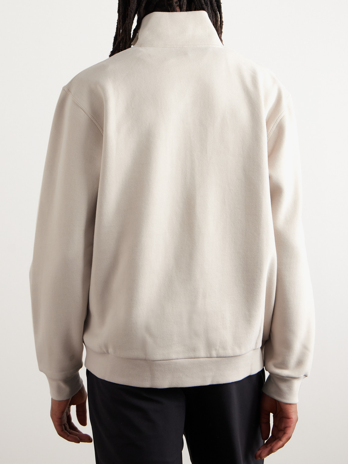 Shop Lululemon Steady State Cotton-blend Jersey Half-zip Sweatshirt In Neutrals