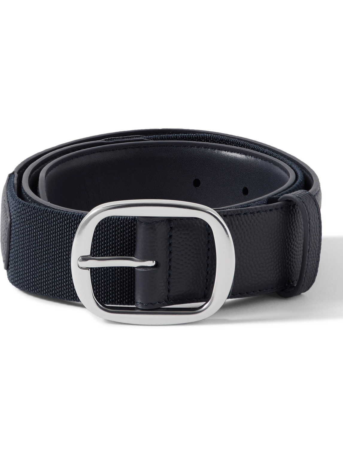 G/FORE 3cm Pebble-Grain Leather and Stretch-Canvas Belt
