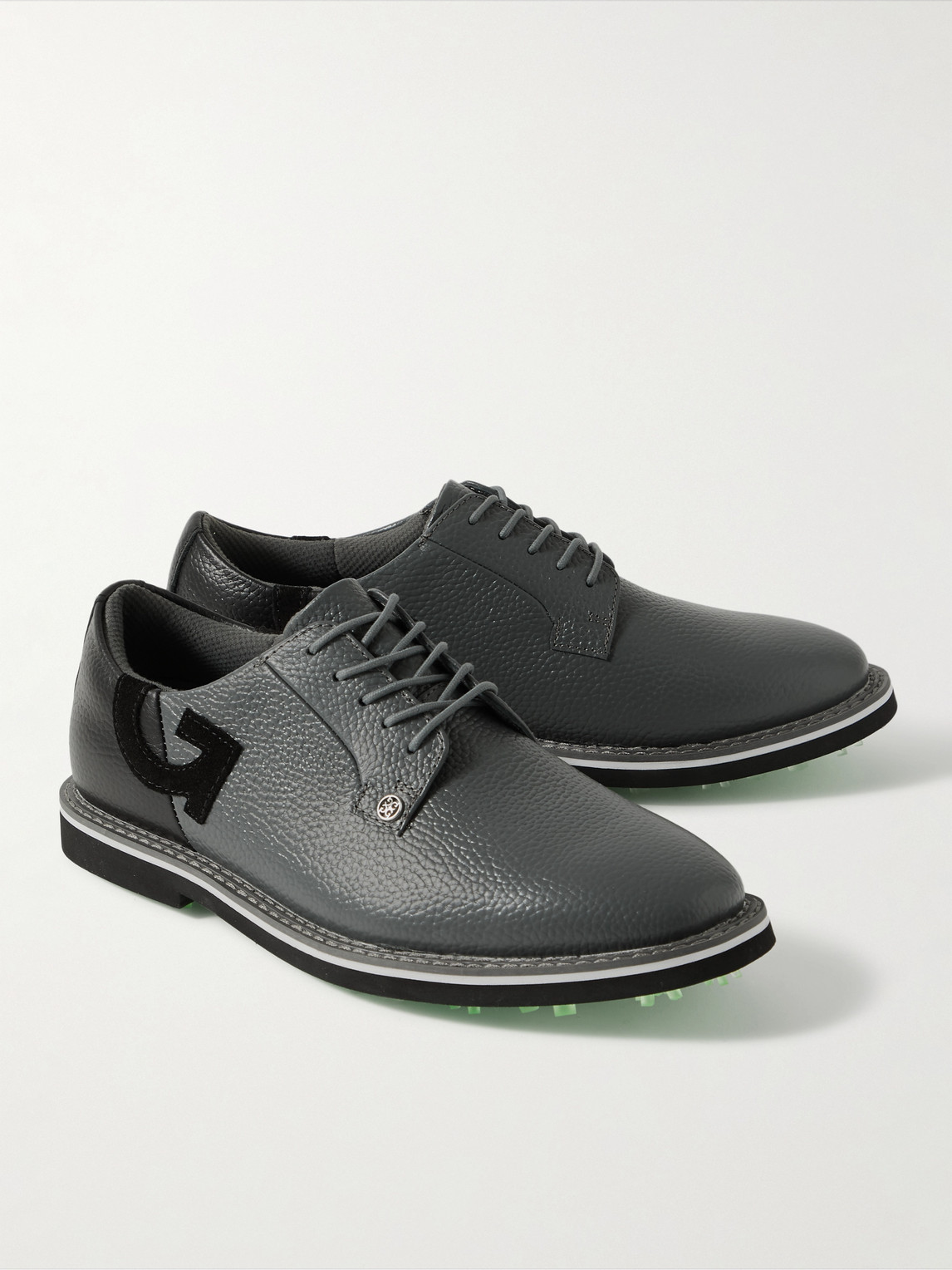 Shop G/fore Gallivanter Suede-trimmed Pebble-grain Leather Golf Shoes In Gray