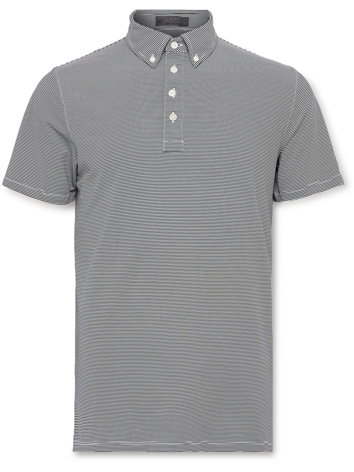G/FORE Feeder Button-Down Collar Striped Tech-Piqué Golf Polo Shirt