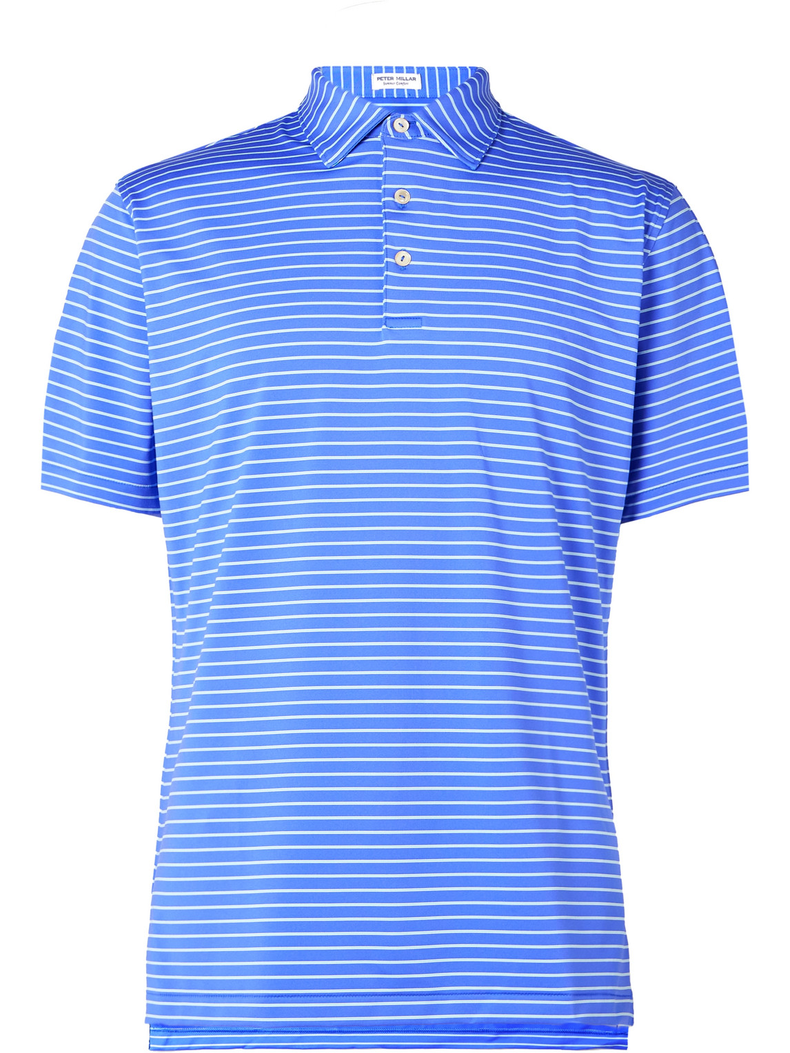 Shop Peter Millar Drum Striped Tech-jersey Golf Polo Shirt In Blue