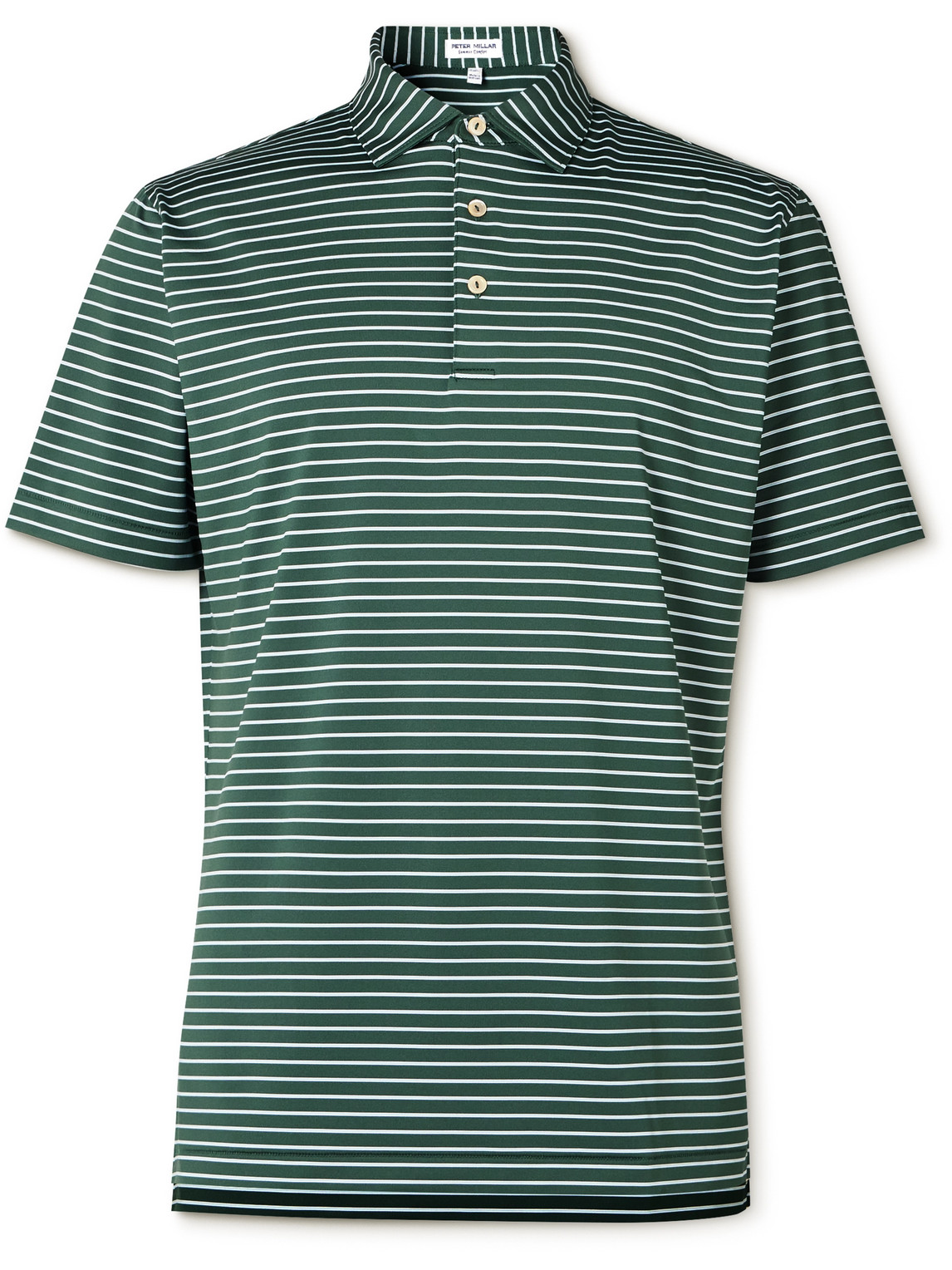 Peter Millar Drum Striped Tech-jersey Golf Polo Shirt In Green