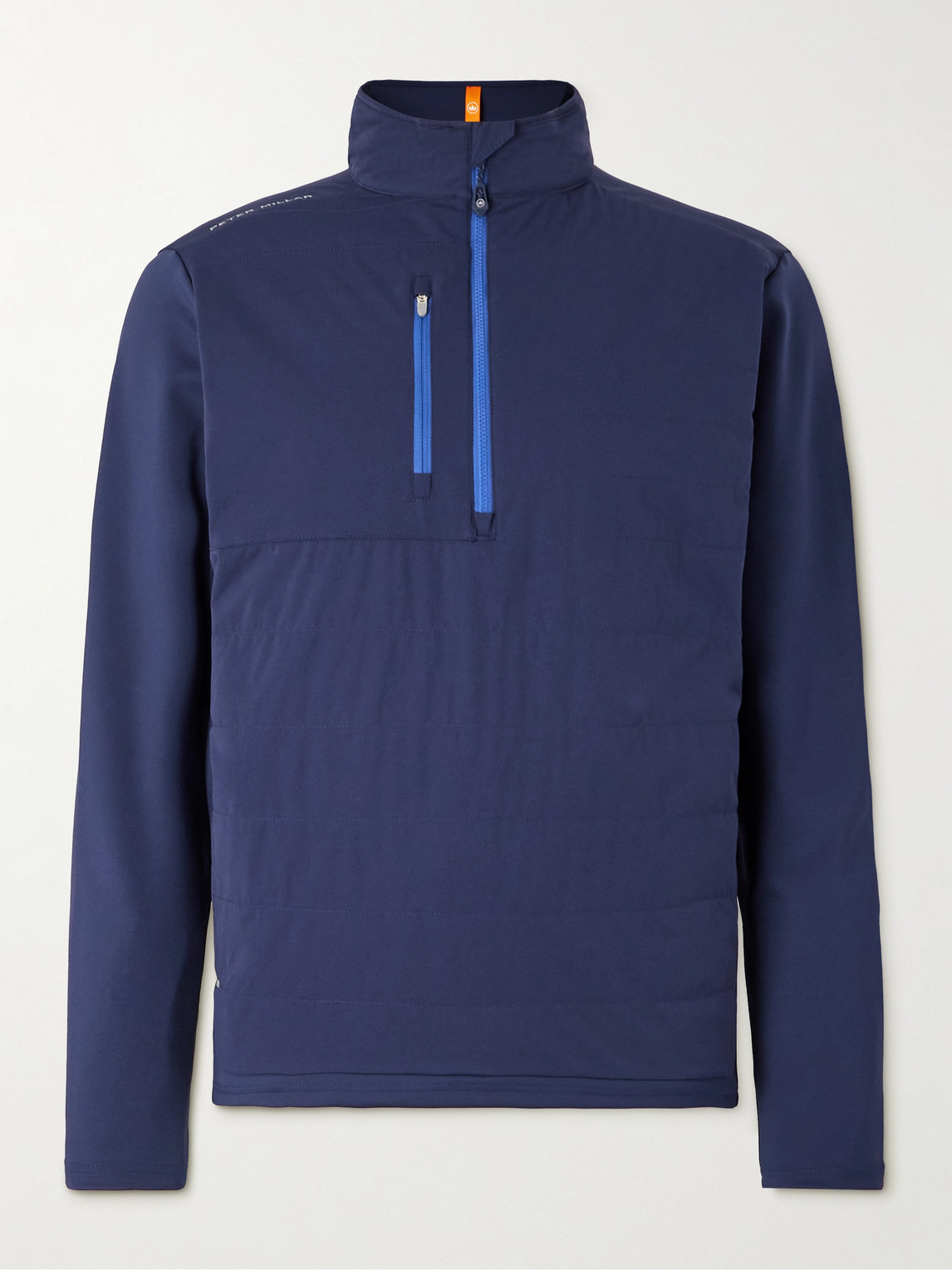 Peter Millar Weld Elite Hybrid Quilted Shell And Stretch-jersey Half-zip Golf Jacket In Blue