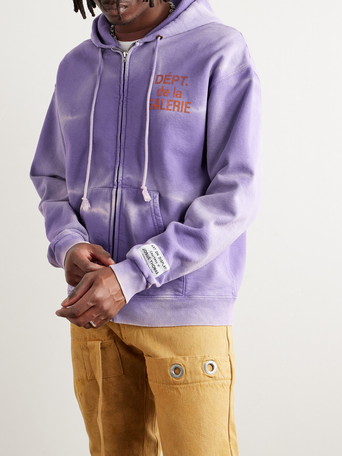 Shop Gallery Dept. Logo-print Bleached Cotton-jersey Zip-up Hoodie In Purple