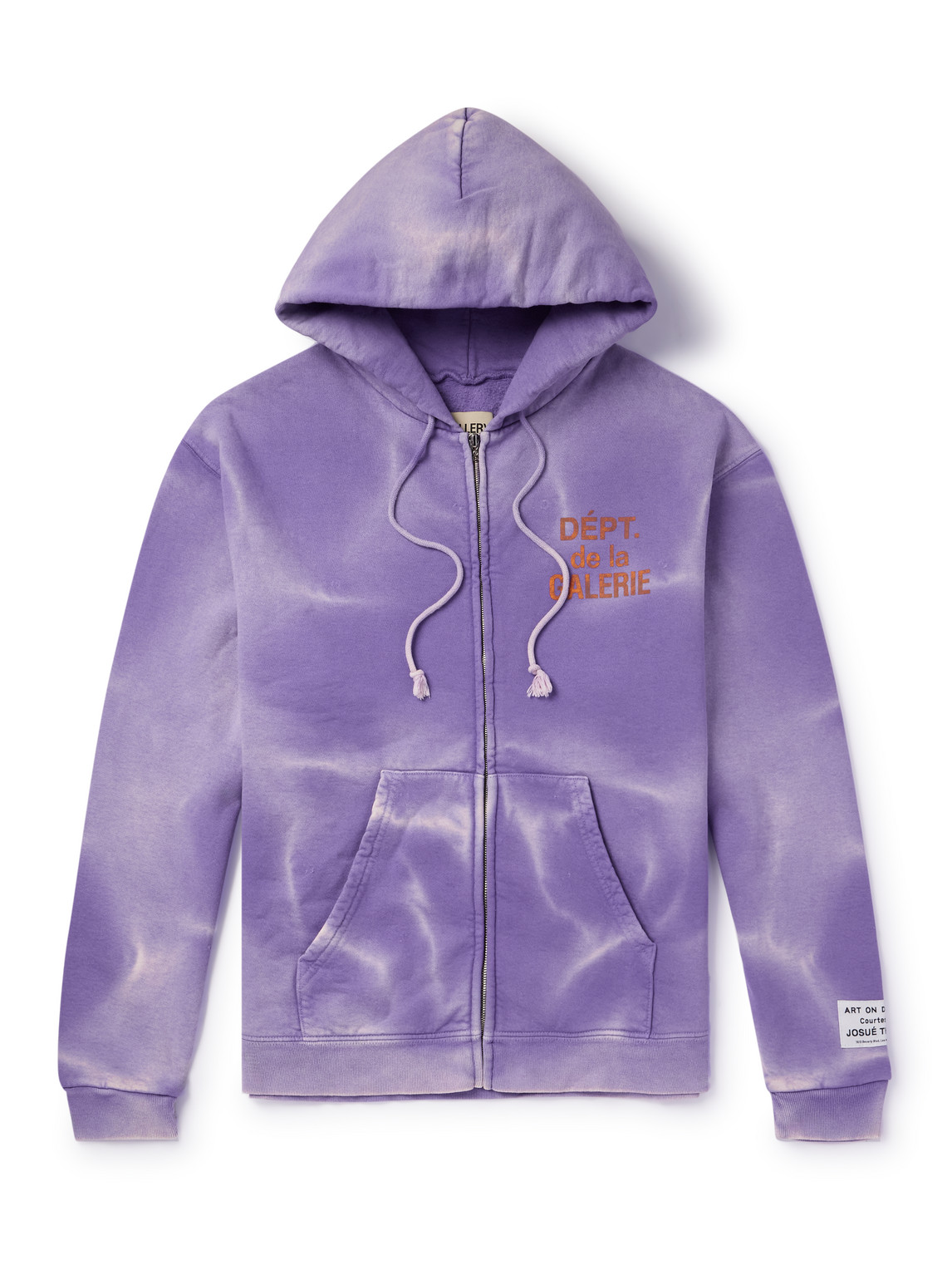 Shop Gallery Dept. Logo-print Bleached Cotton-jersey Zip-up Hoodie In Purple