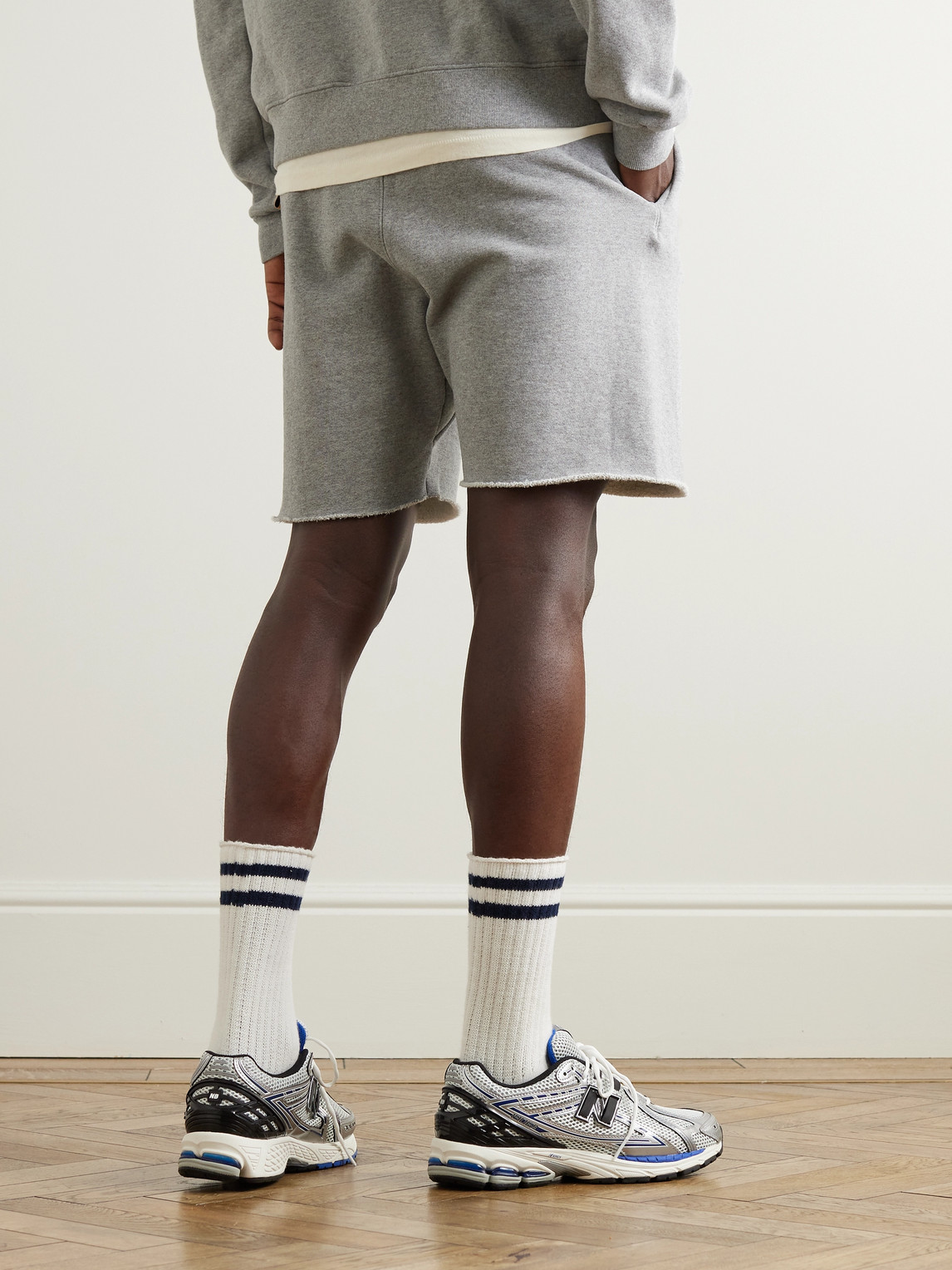 Shop Gallery Dept. Straight-leg Logo-print Frayed Cotton-jersey Drawstring Shorts In Gray