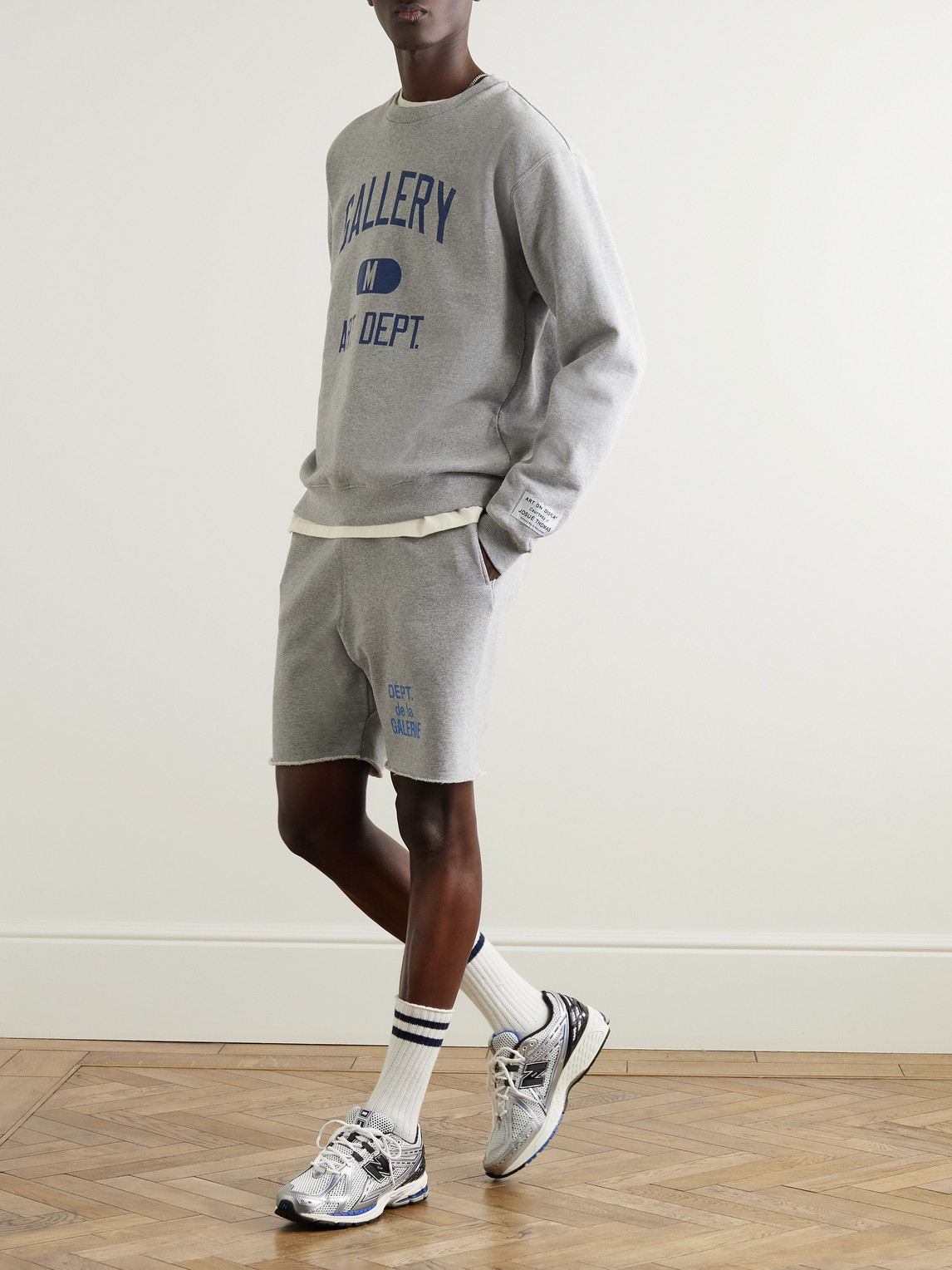 Shop Gallery Dept. Straight-leg Logo-print Frayed Cotton-jersey Drawstring Shorts In Gray
