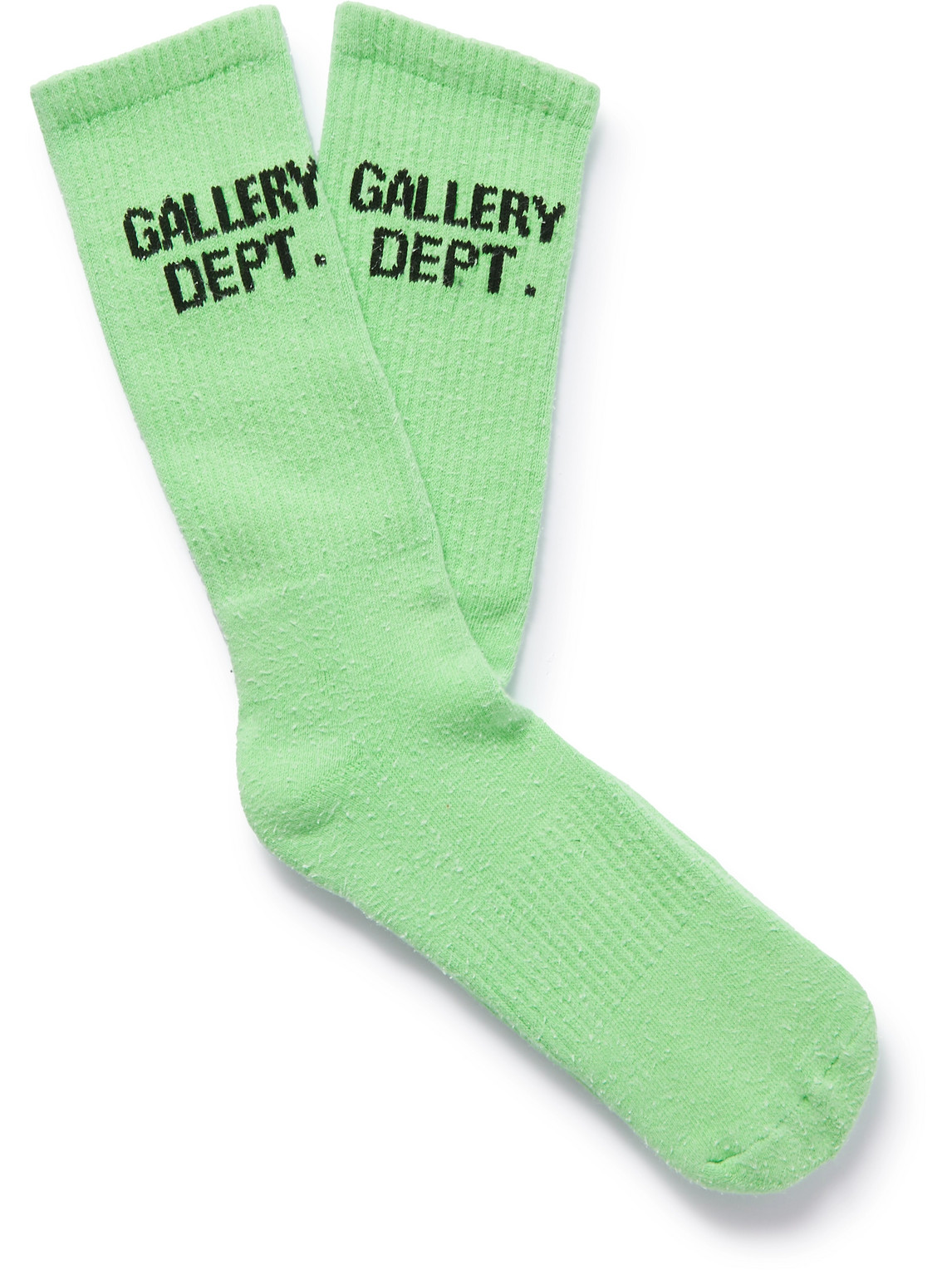 Gallery Dept. Clean Logo-jacquard Ribbed Recycled Cotton-blend Socks In Green