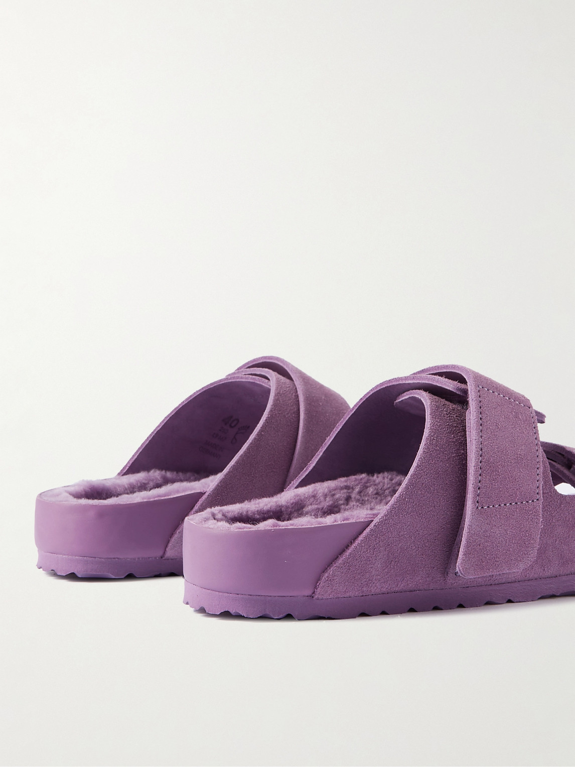 Shop Birkenstock Tekla Uji Shearling-lined Leather-trimmed Suede Sandals In Purple