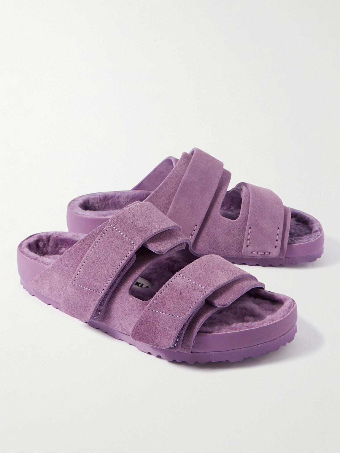 Shop Birkenstock Tekla Uji Shearling-lined Leather-trimmed Suede Sandals In Purple