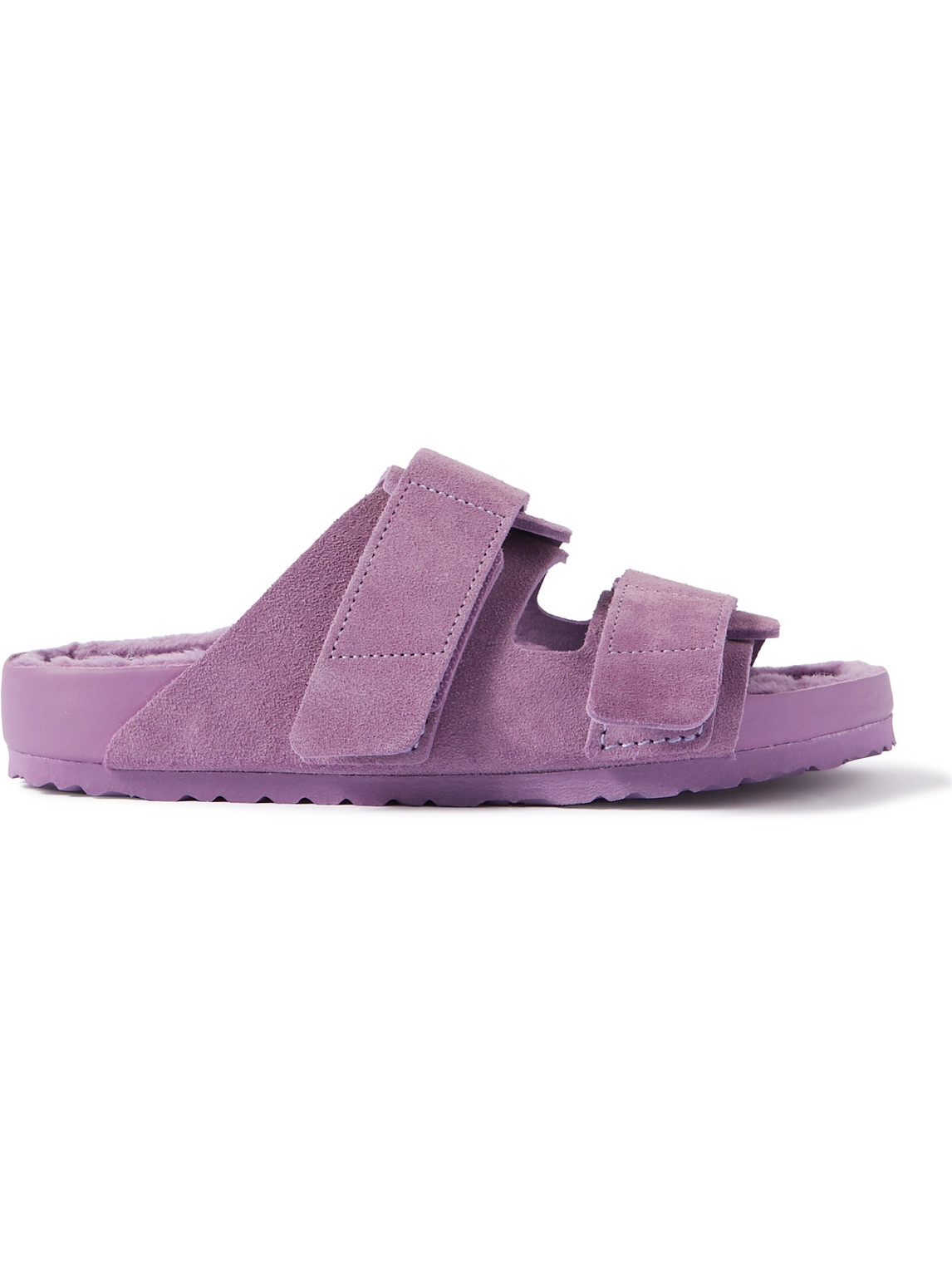 Shop Birkenstock Tekla Uji Shearling-lined Leather-trimmed Suede Sandals In Purple