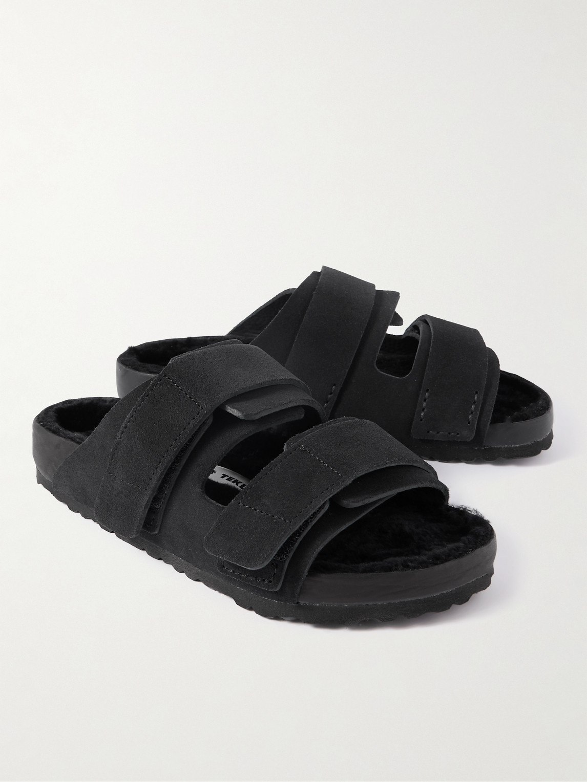 Shop Birkenstock Tekla Uji Shearling-lined Suede Sandals In Black