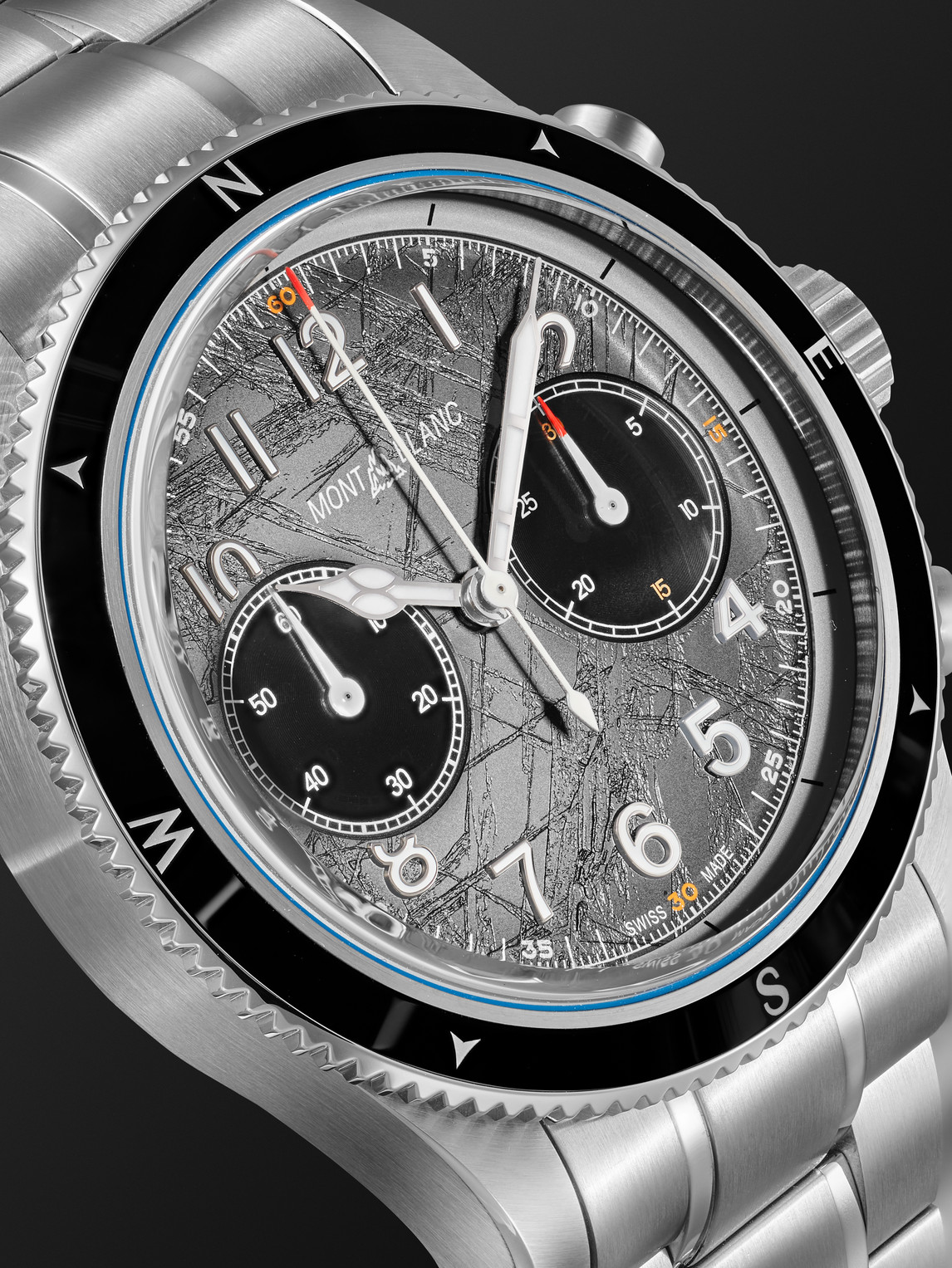Shop Montblanc 1858 0 Oxygen The 8000 Automatic Chronograph 42mm Stainless Steel Watch, Ref. No. 130983 In Silver