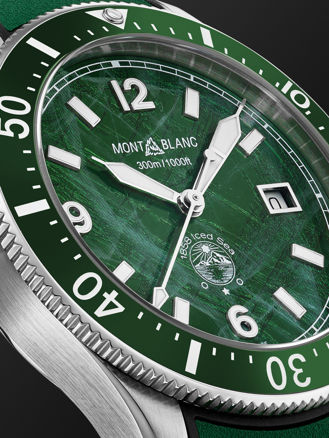 Shop Montblanc 1858 Iced Sea Automatic 41mm Stainless Steel And Rubber Watch, Ref. No. 131450 In Green