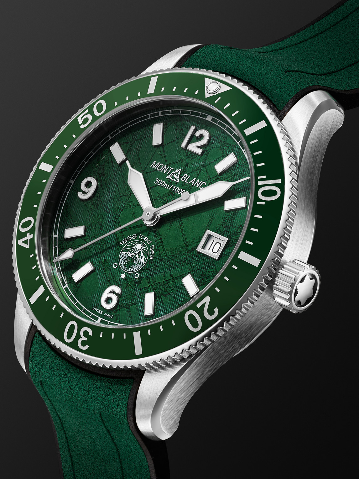 Shop Montblanc 1858 Iced Sea Automatic 41mm Stainless Steel And Rubber Watch, Ref. No. 131450 In Green