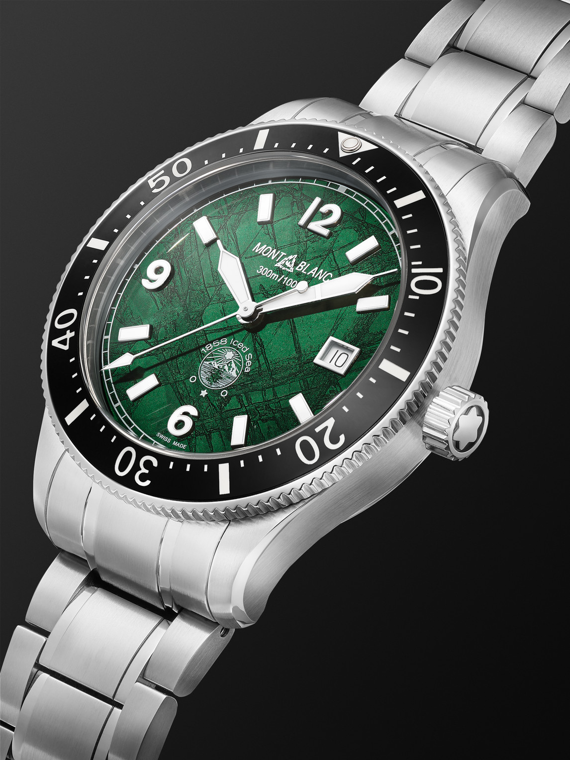 Shop Montblanc 1858 Iced Sea Automatic Stainless Steel And Ceramic Watch, Ref. No. Mb130810 In Green