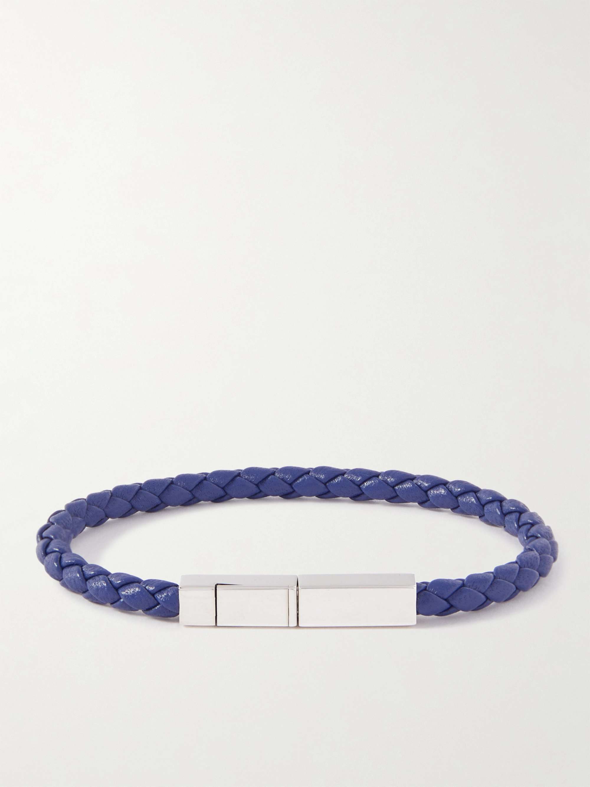 BOTTEGA VENETA Braided Leather and Sterling Silver Bracelet for Men