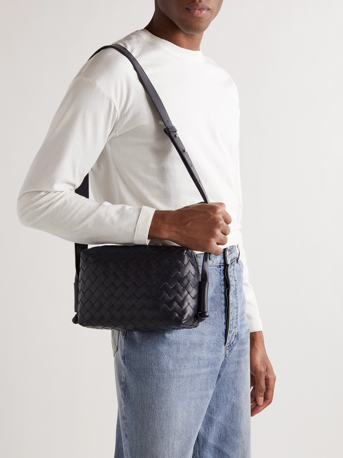 Shop Bottega Veneta Intrecciato Leather Messenger Bag In Blue