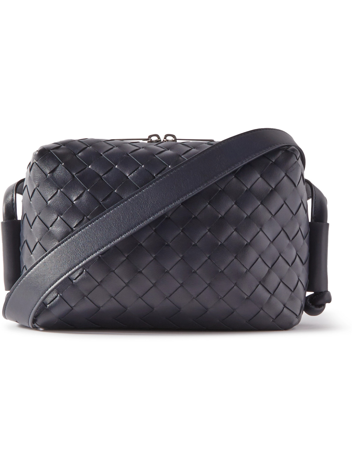 Bottega Veneta Intrecciato Leather Messenger Bag In Blue