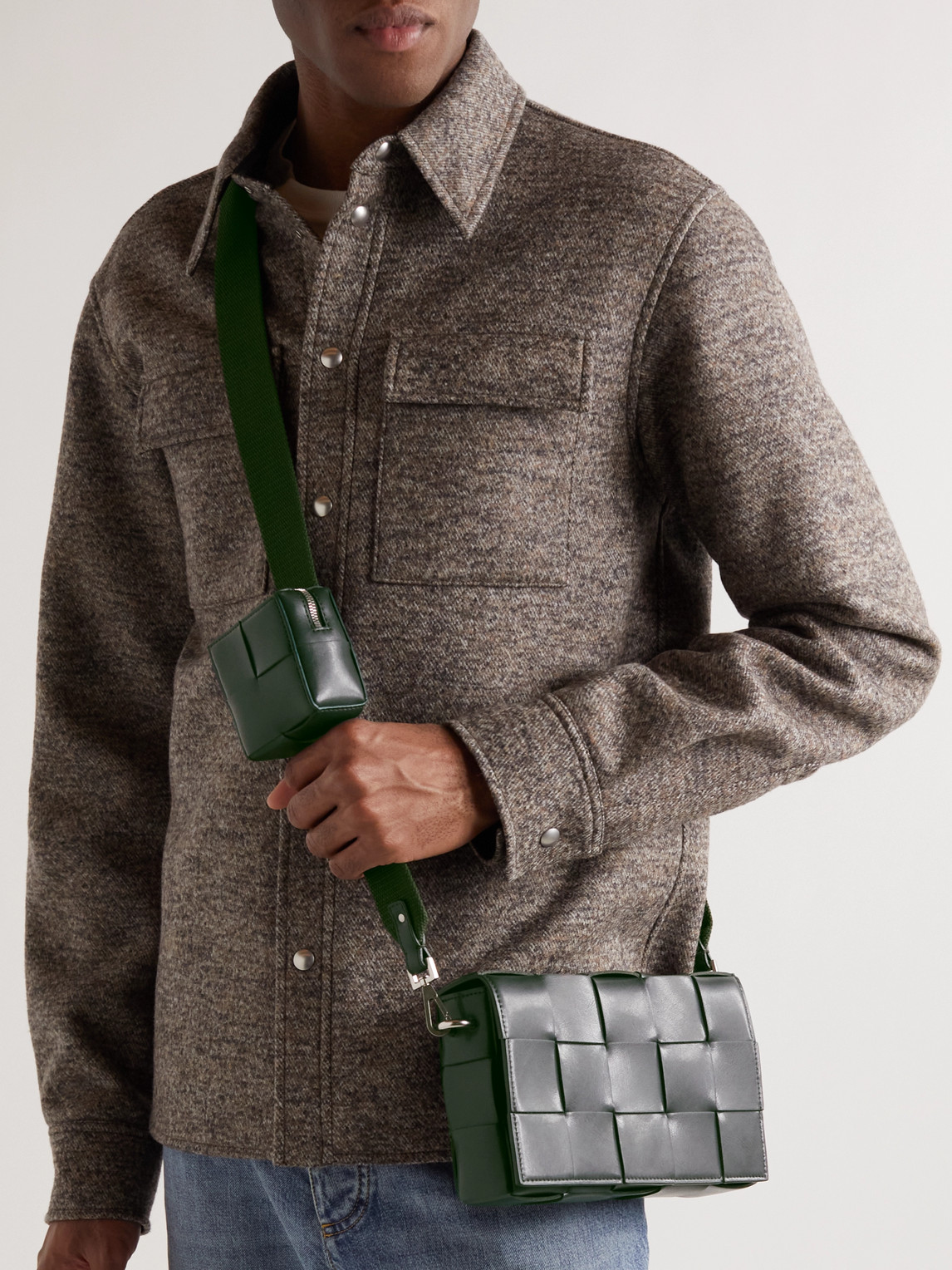 Shop Bottega Veneta Cassette Intrecciato Leather Messenger Bag In Green