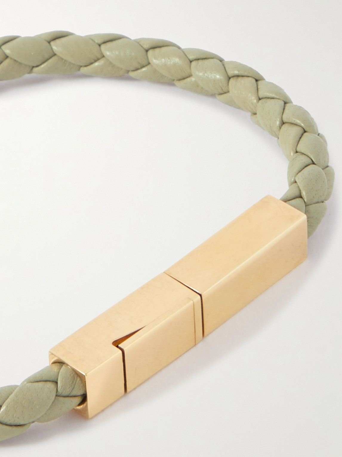 Bottega Veneta Braided Leather And Gold-plated Bracelet In Green