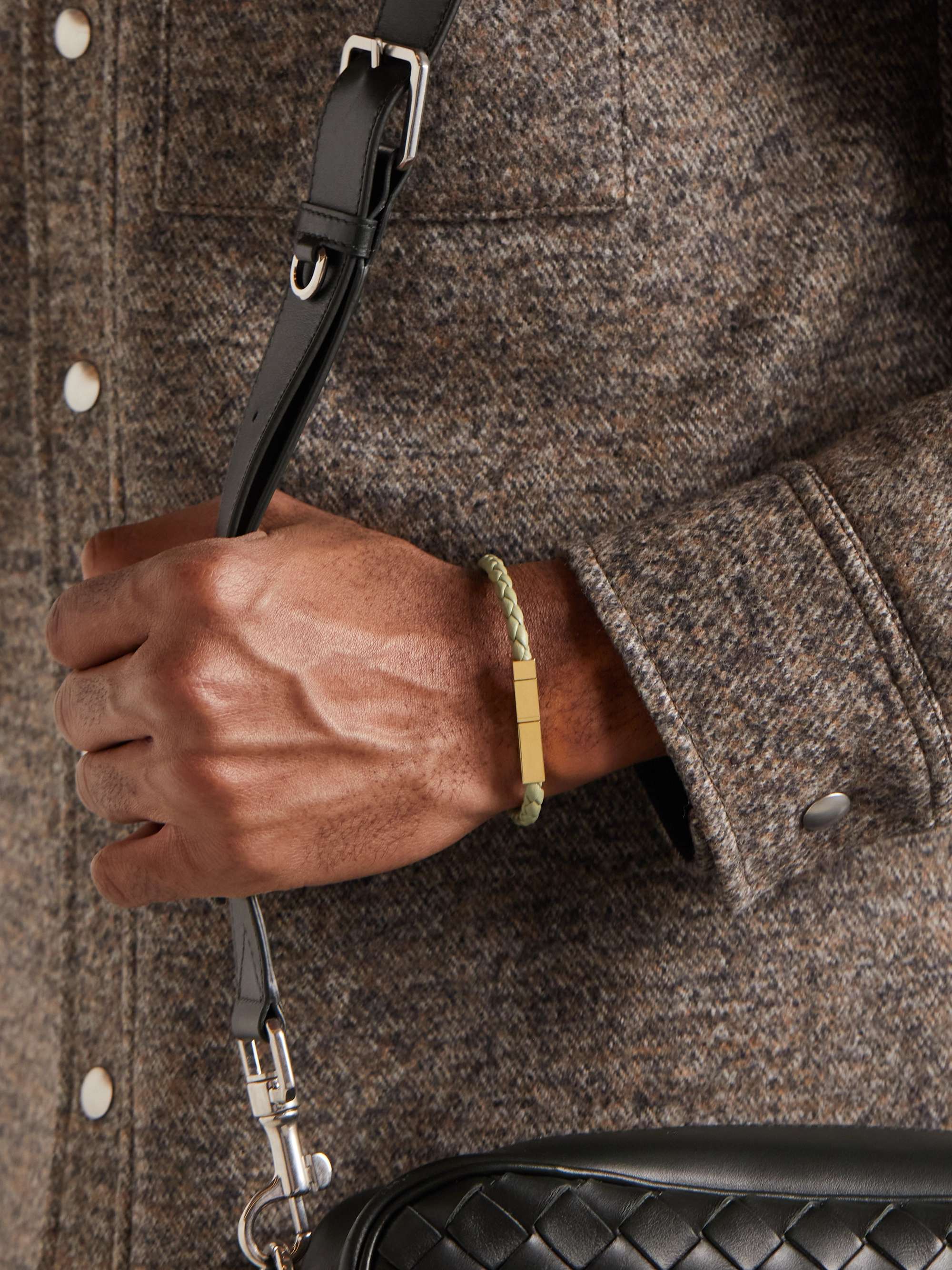 Braided Leather and Gold-Plated Bracelet