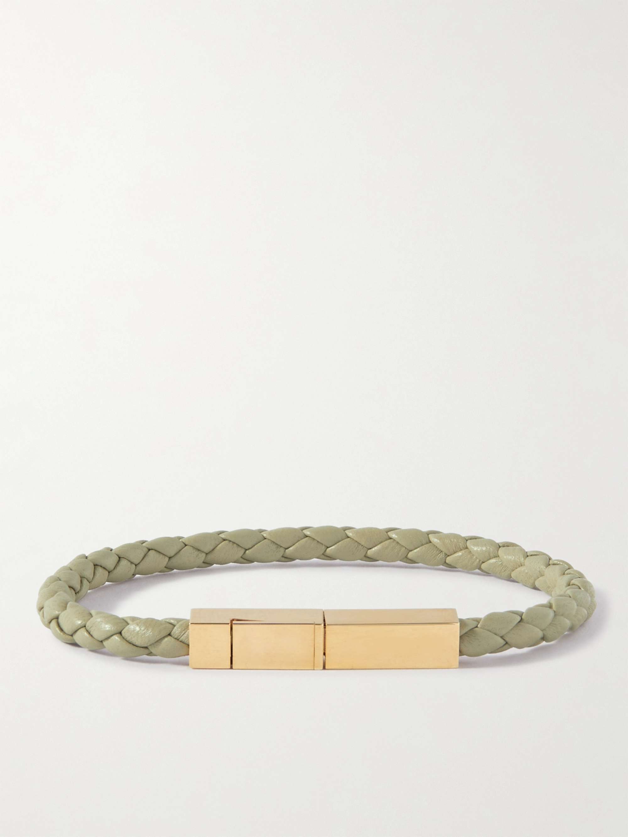 Braided Leather and Gold-Plated Bracelet