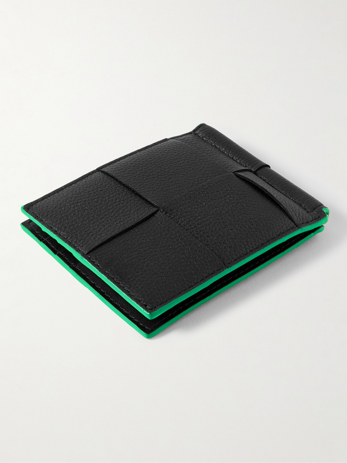 Shop Bottega Veneta Cassette Intrecciato Full-grain Leather Bifold Cardholder With Money Clip In Black