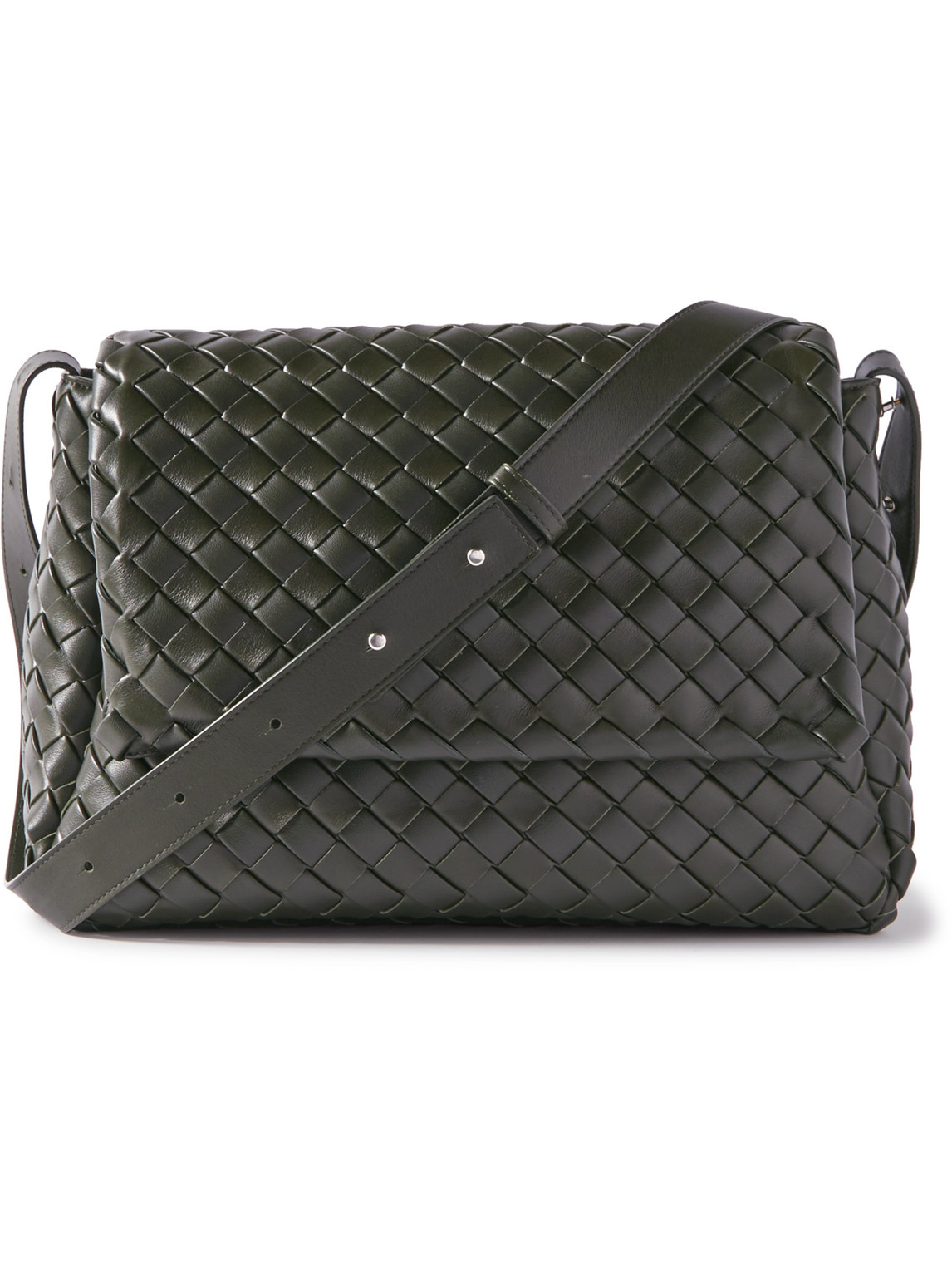 Shop Bottega Veneta Intrecciato Leather Messenger Bag In Green