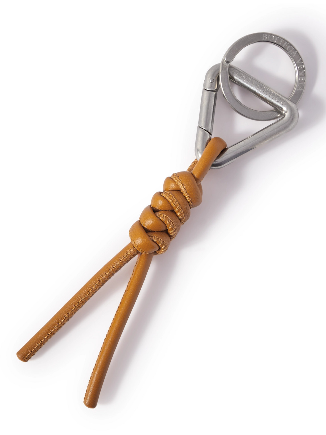 Bottega Veneta Braided Leather And Silver-tone Keyring In Brown