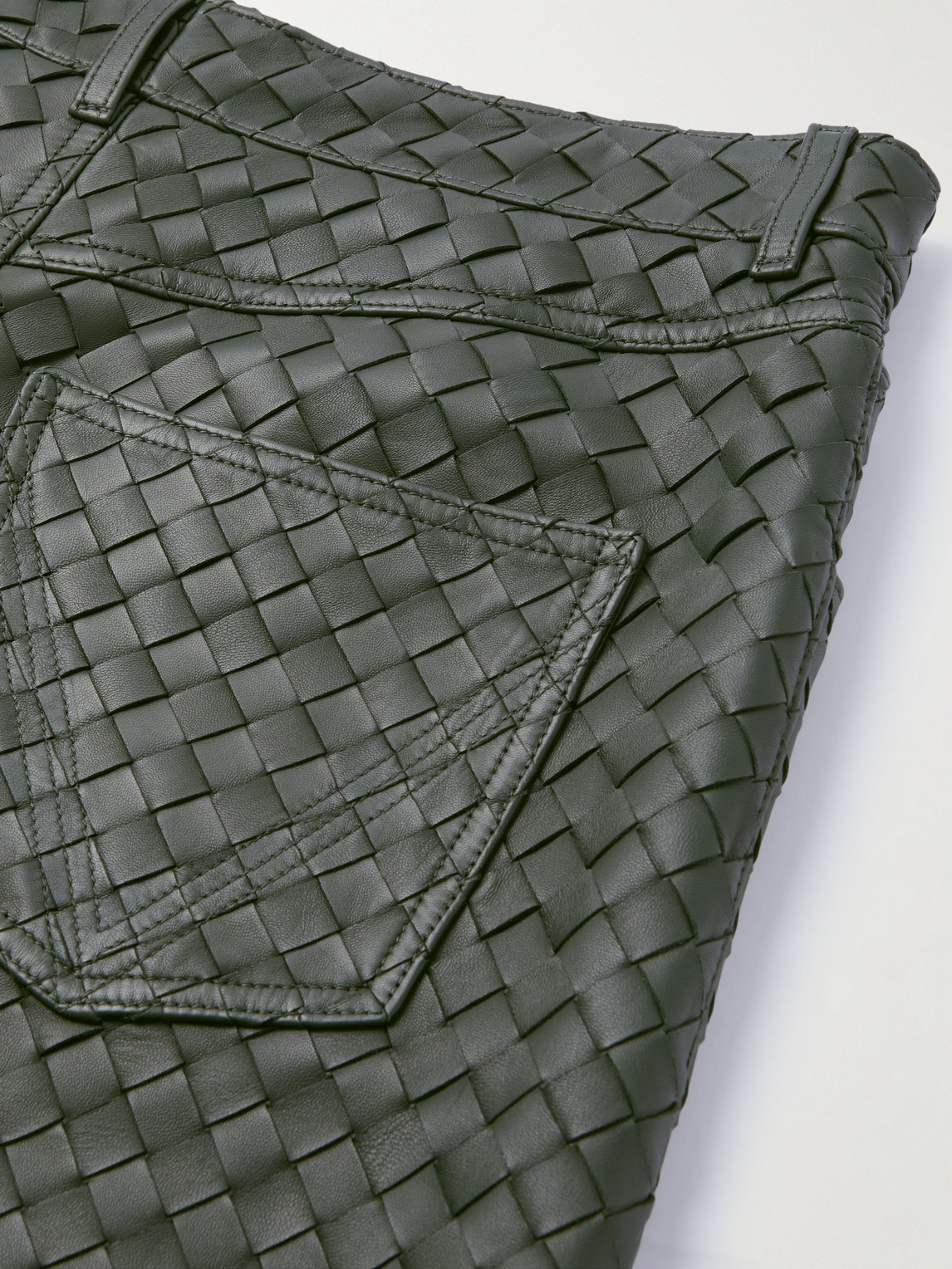 Shop Bottega Veneta Intrecciato Leather Trousers In Green