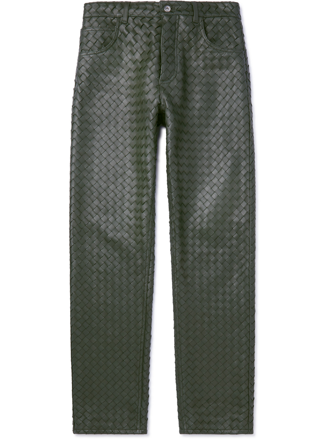 Shop Bottega Veneta Intrecciato Leather Trousers In Green