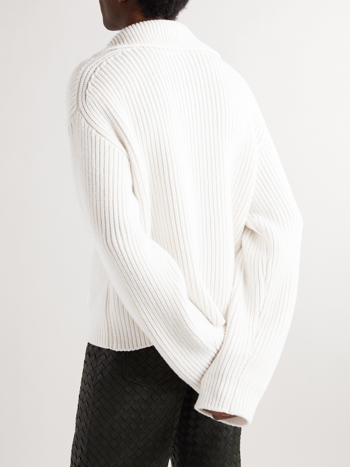 Shop Bottega Veneta Ribbed-knit Polo Sweater In White