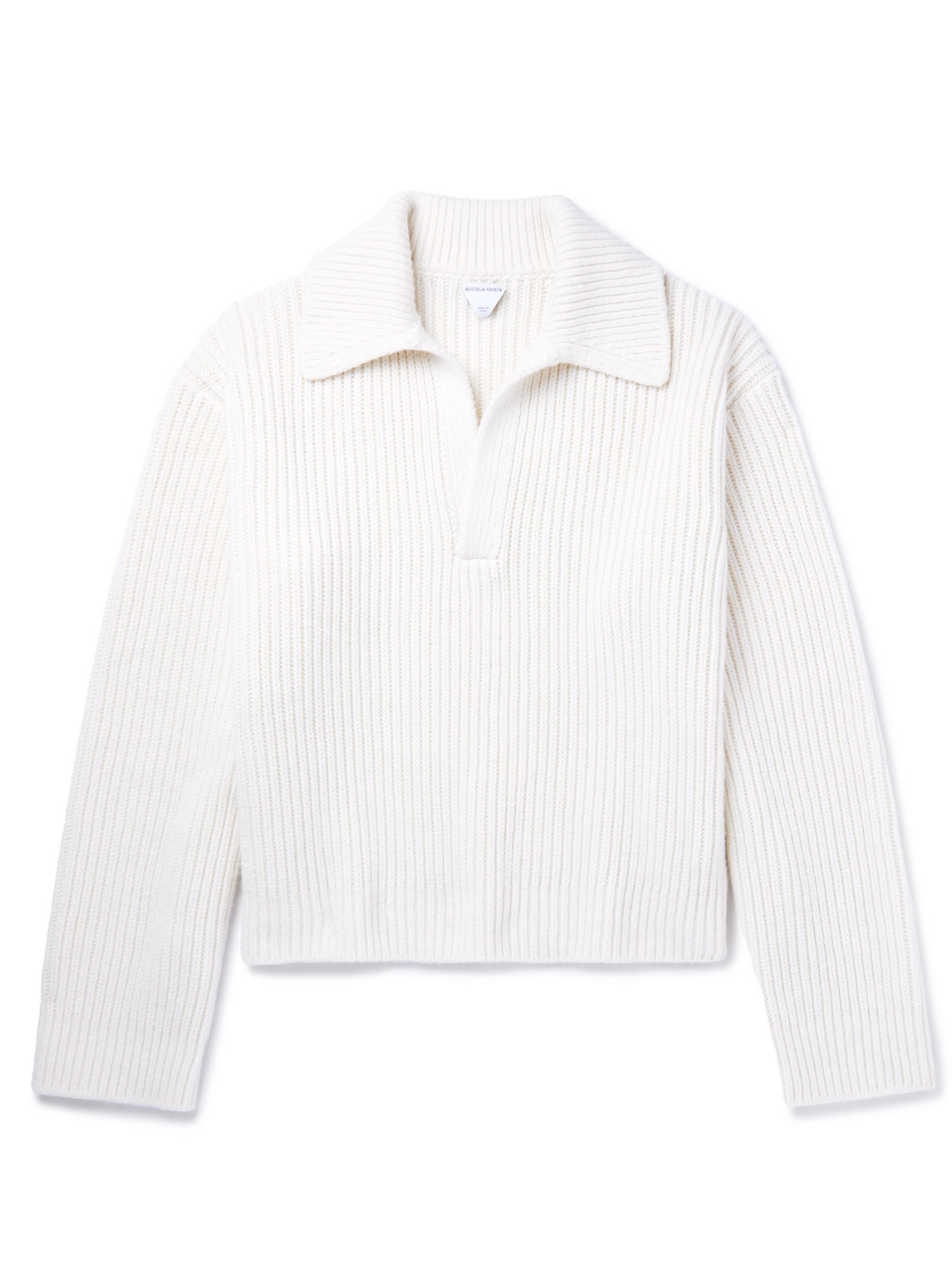 Bottega Veneta Ribbed-knit Polo Sweater In White