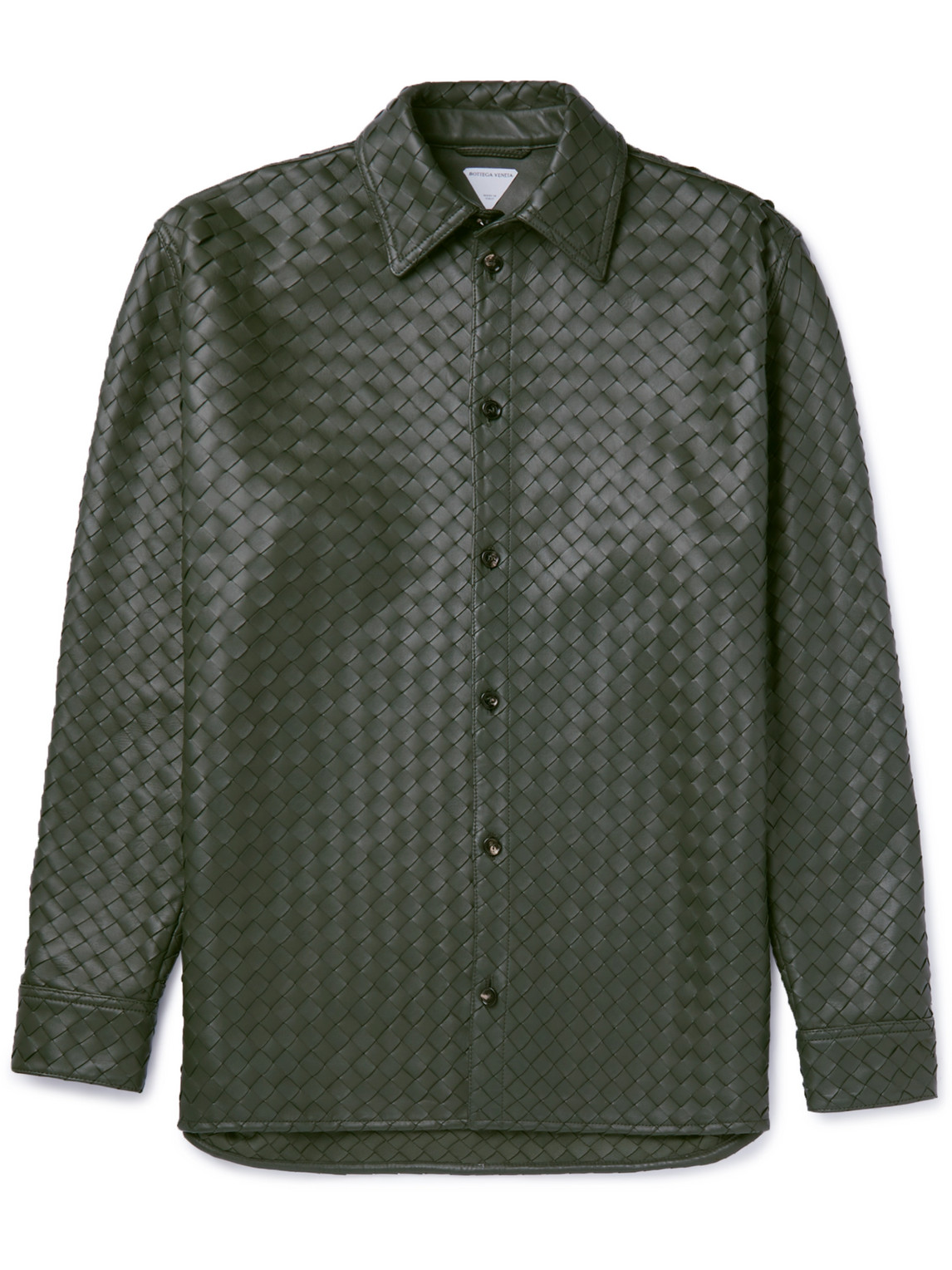 Shop Bottega Veneta Intrecciato Leather Shirt In Green