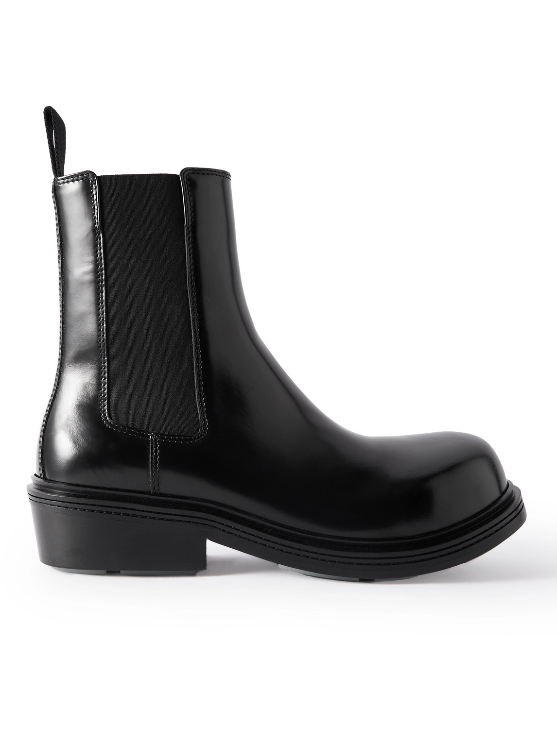 Shop Bottega Veneta Fireman Glossed-leather Chelsea Boots In Black