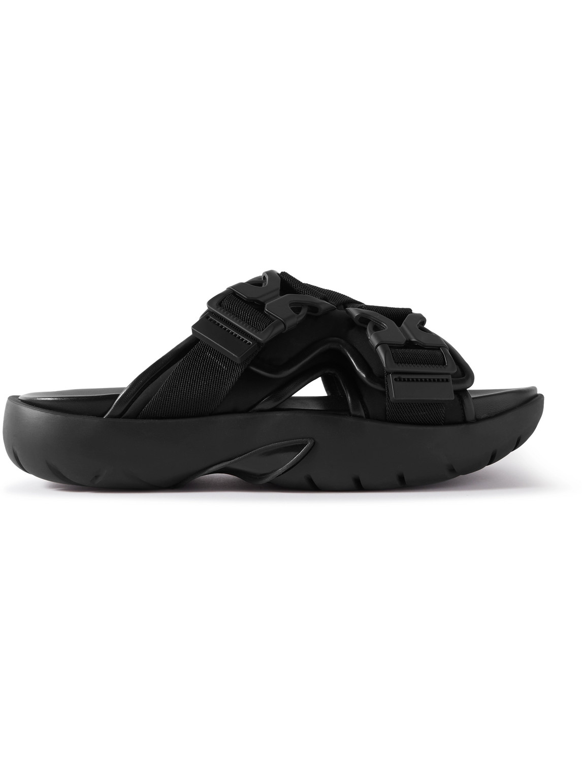 Bottega Veneta Webbing-trimmed Rubber Sandals In Black