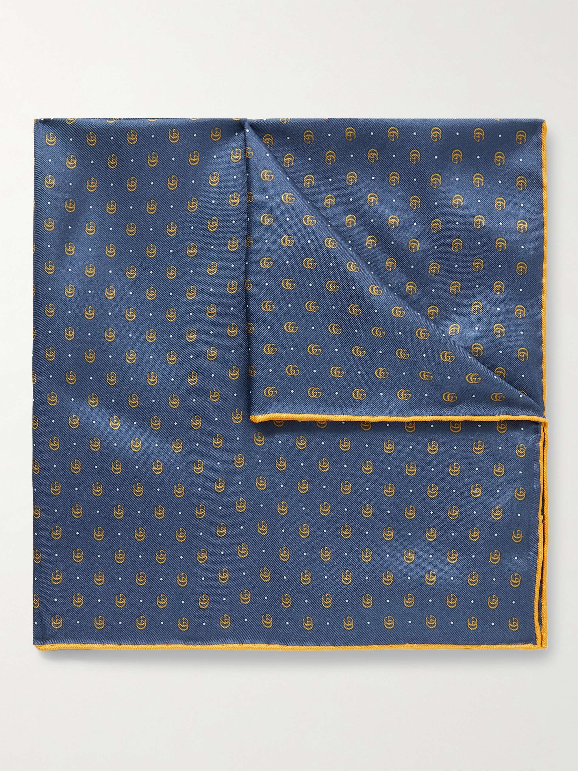 GUCCI Logo-Print Silk-Twill Pocket Square for Men