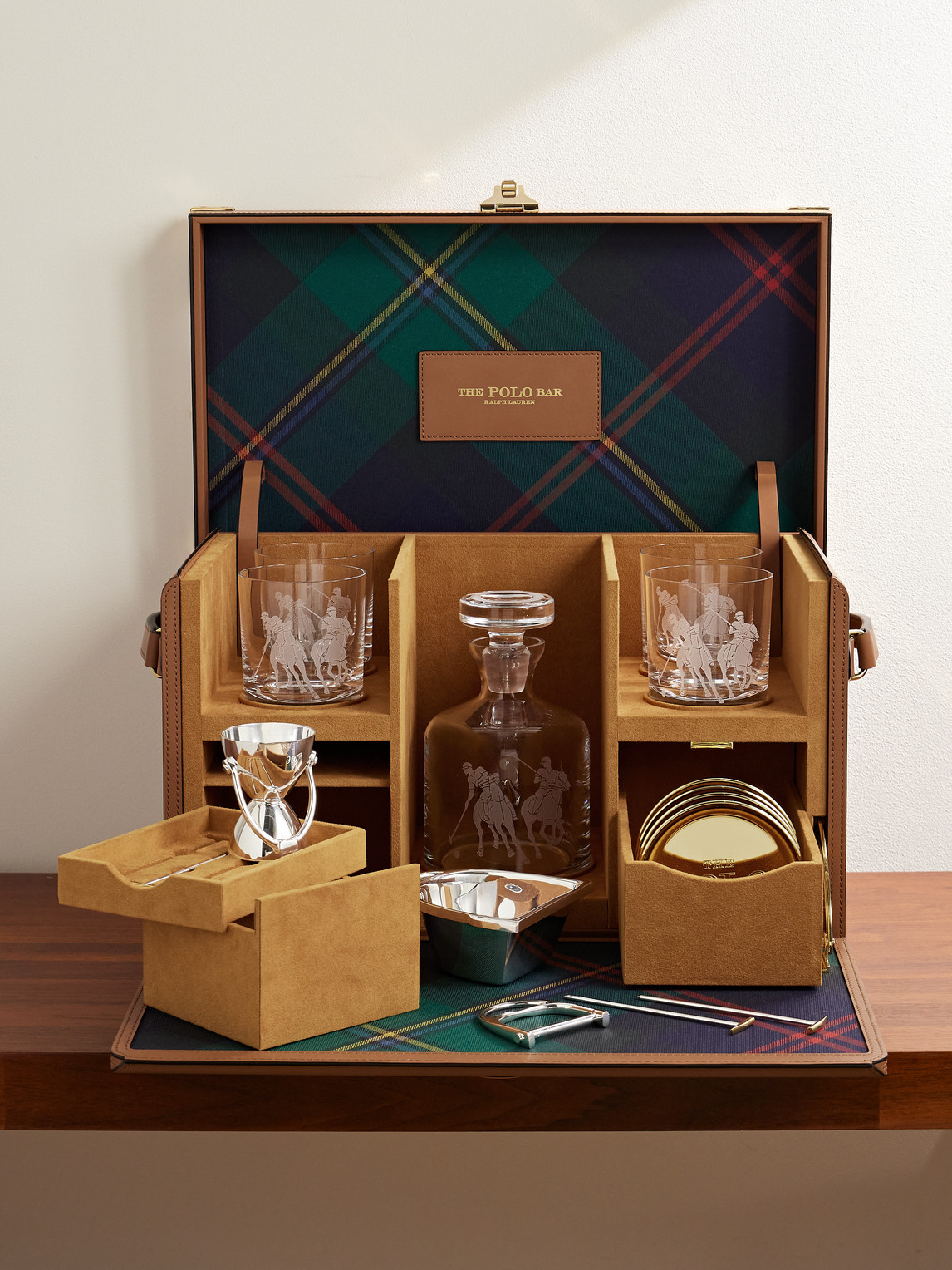 Kipton Mixologist Leather, Wool and Brass Bar Set