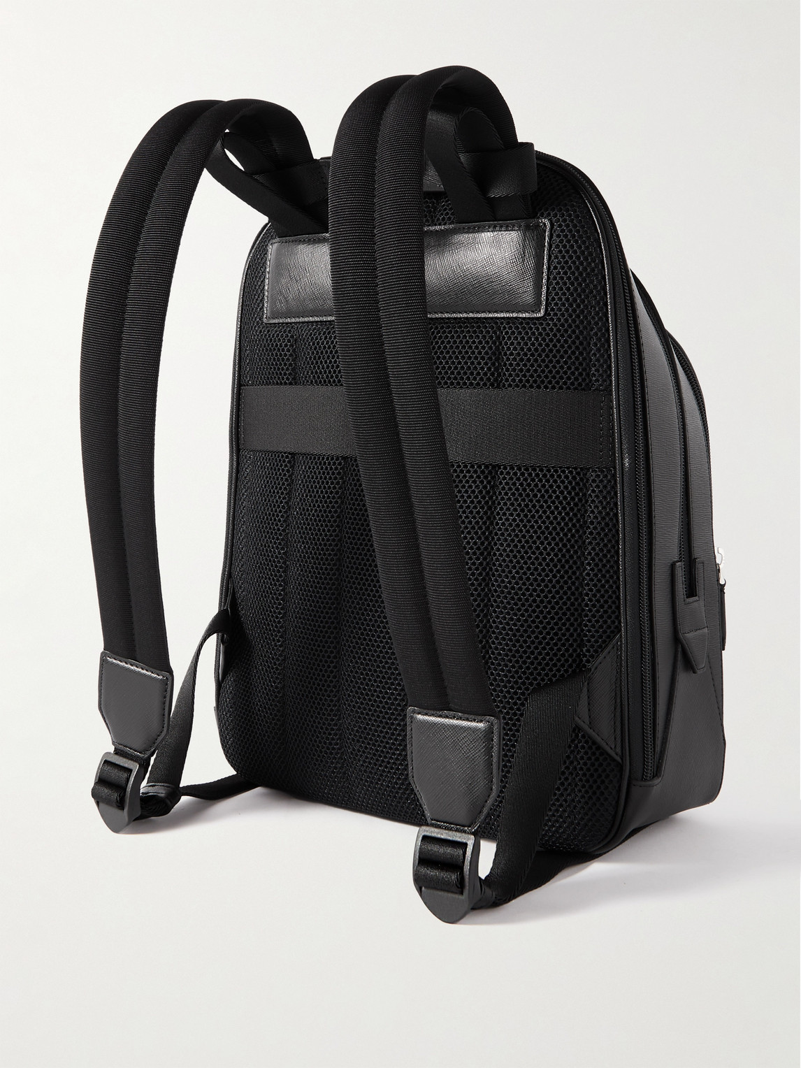 Shop Montblanc Sartorial Medium Cross-grain Leather Backpack In Black