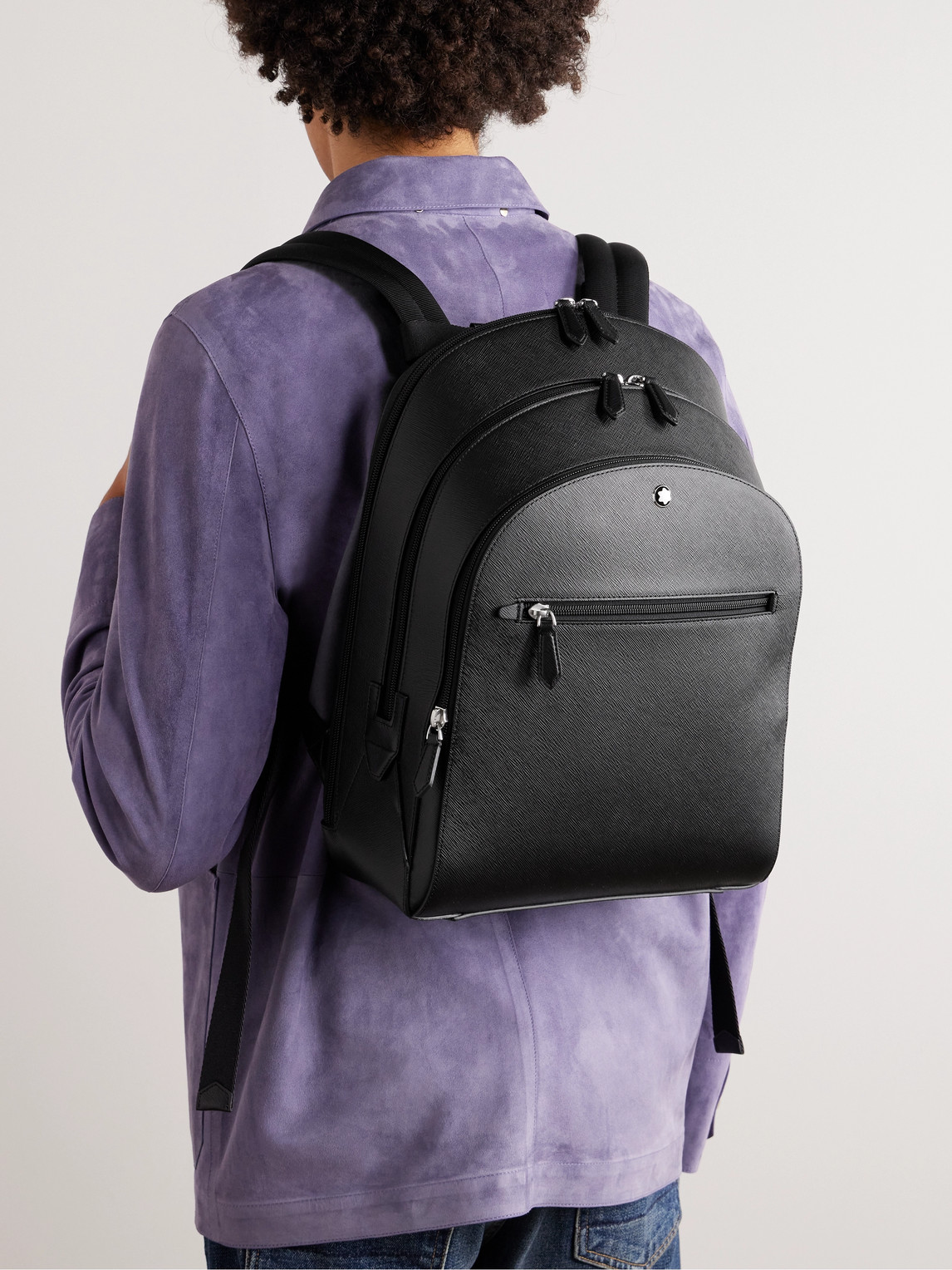Shop Montblanc Sartorial Medium Cross-grain Leather Backpack In Black