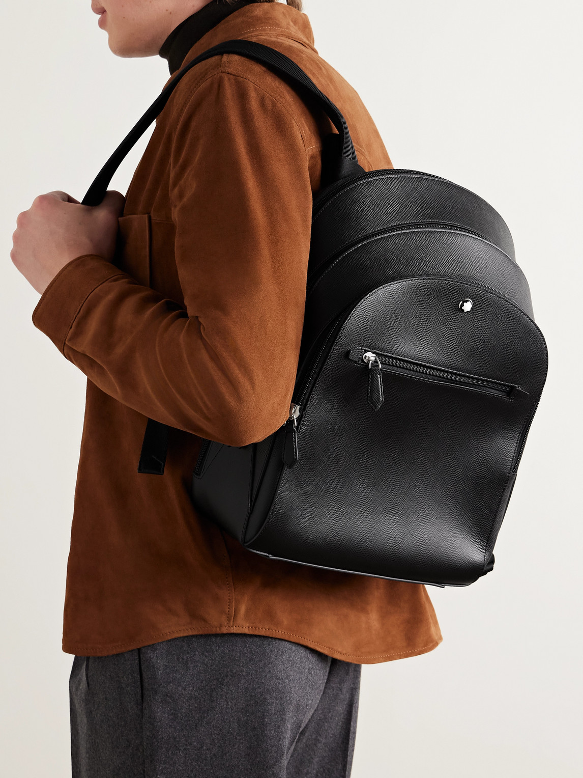 Shop Montblanc Sartorial Medium Cross-grain Leather Backpack In Black