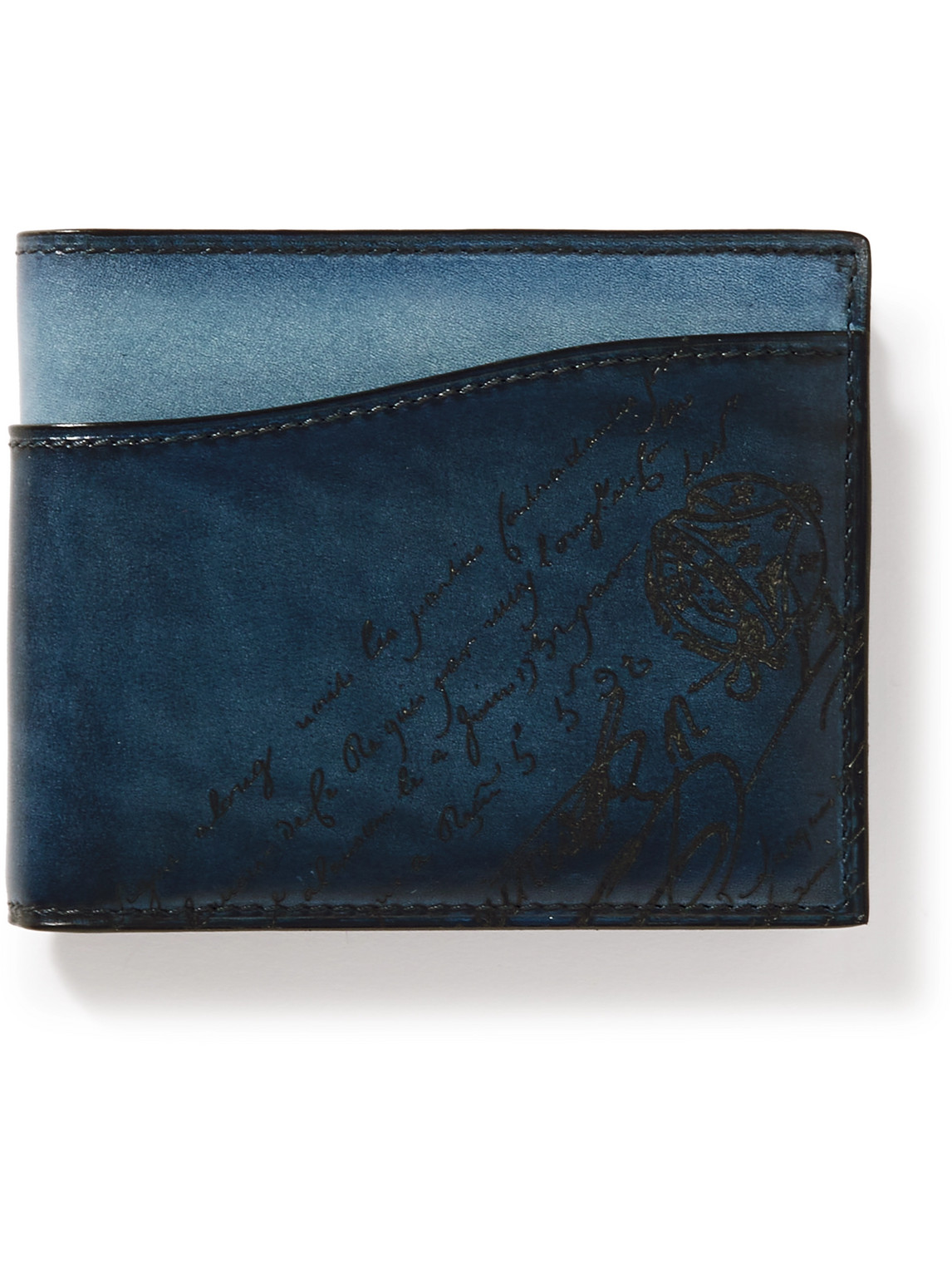 Berluti Makore Neo Scritto Venezia Leather Bifold Wallet In Blue