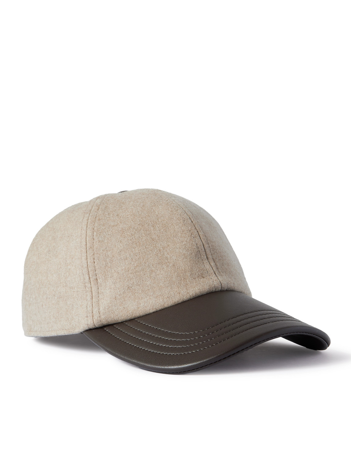 Berluti Logo-embroidered Cashmere-blend And Leather Baseball Cap In Neutrals