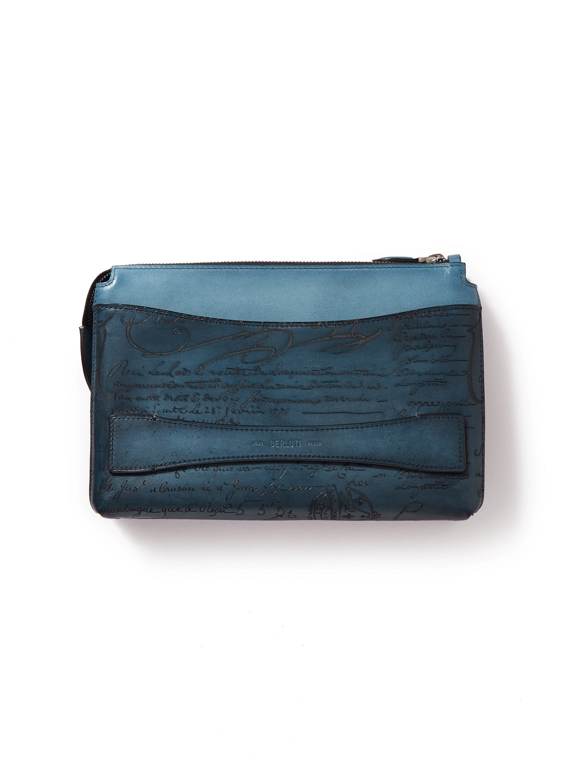 Berluti Neo Venezia Scritto Leather Wallet In Blue