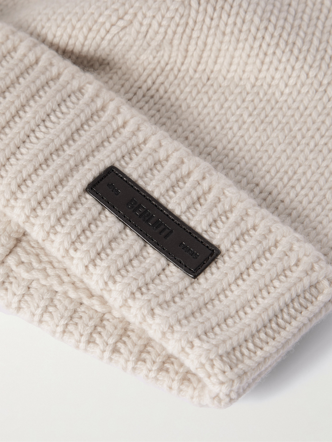 Shop Berluti Logo-appliquéd Ribbed Cashmere Beanie In Neutrals