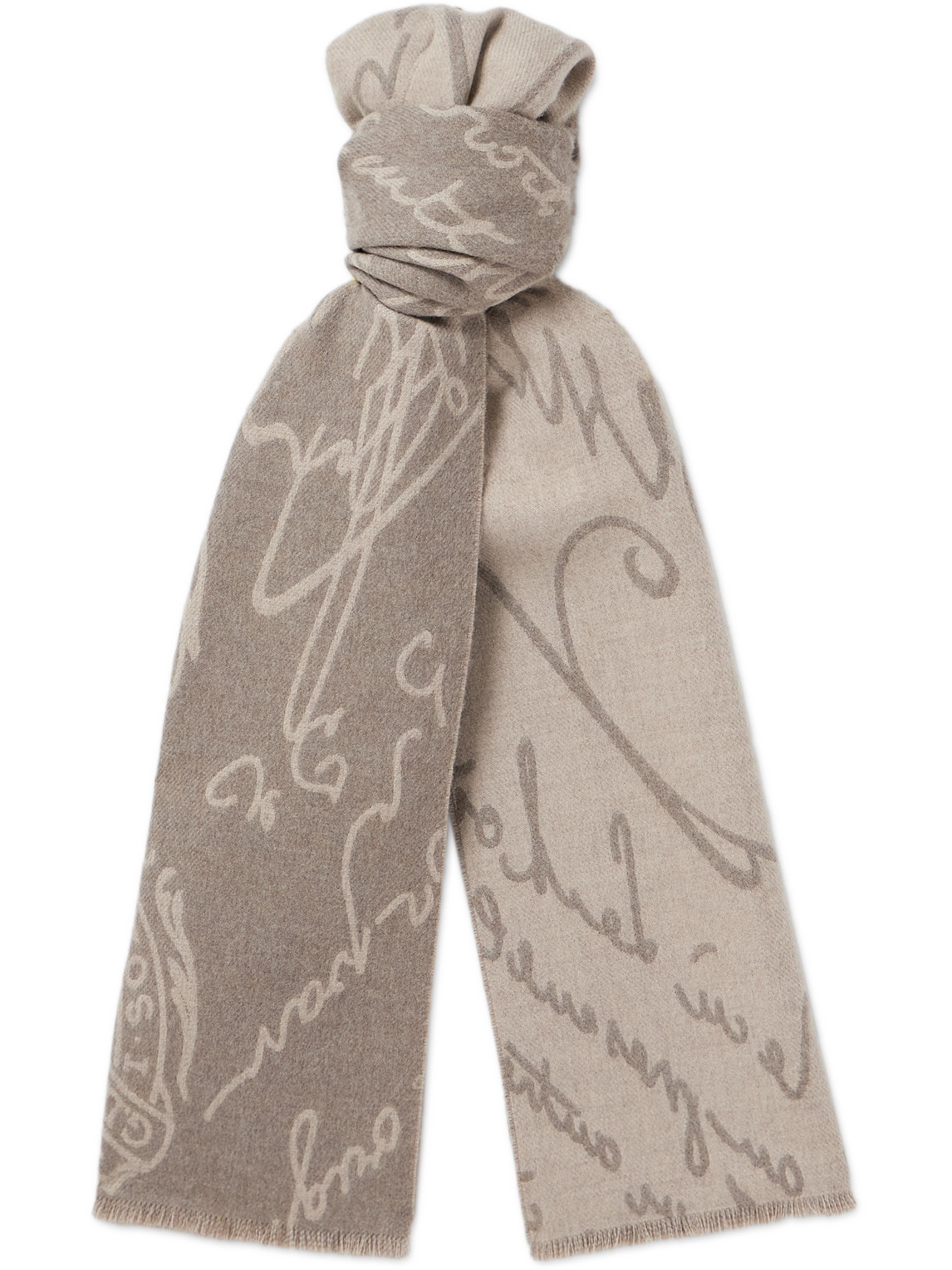 Scritto Fringed Wool-Jacquard Scarf