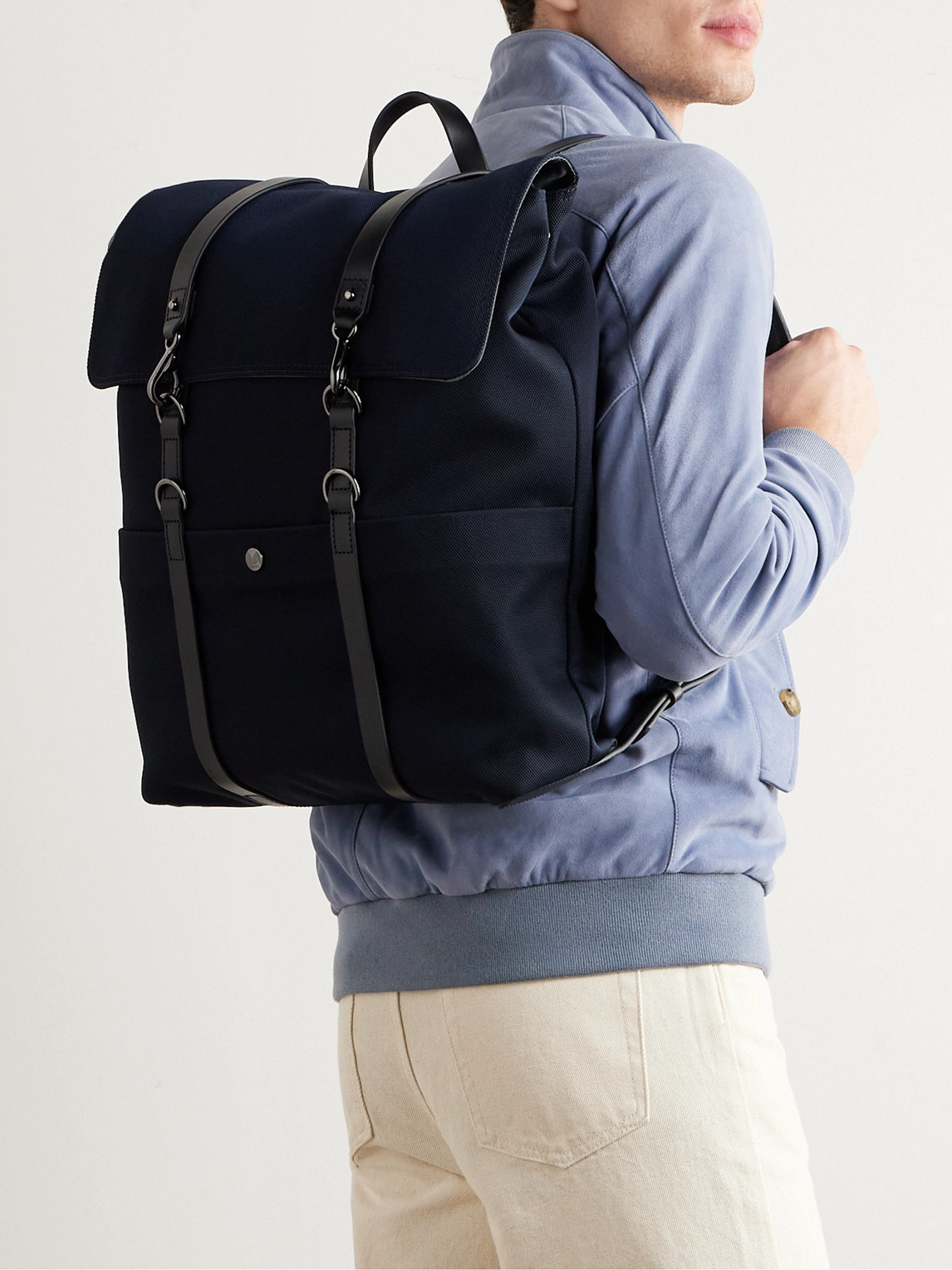 Shop Mismo M/s Leather-trimmed Ballistic Nylon Backpack In Blue